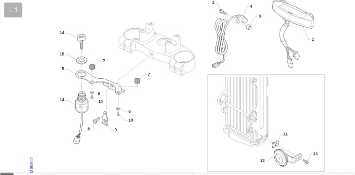 Pièces d'origine pour TM RACING 530 530 4T 530 Fi SMR 2022 - Tableau de bord et klaxon