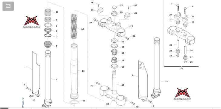 Pièces d'origine pour TM RACING 450 450 4T 450 Fi EN 2015 - Suspension avant MARZOCCHI