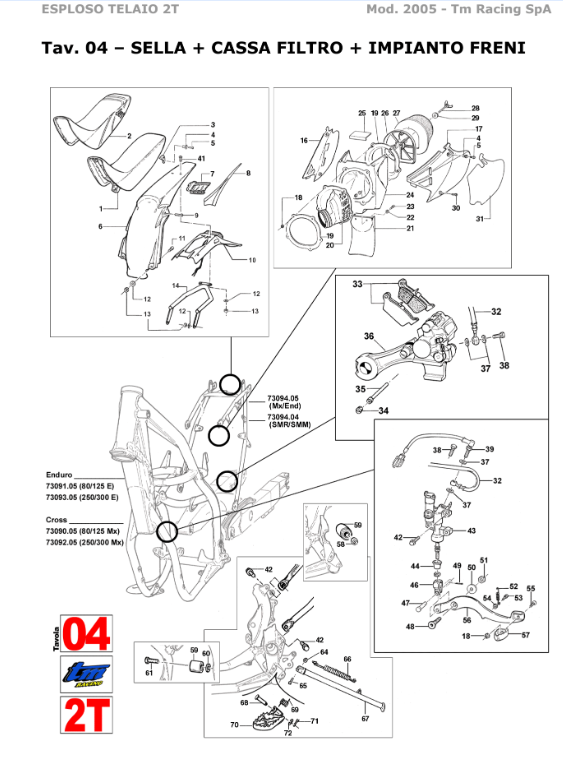 Pièces d'origine pour TM RACING 300 300 300 2 Temps MX/EN 2005 - Selle + Boîte à Air + Système de Freins