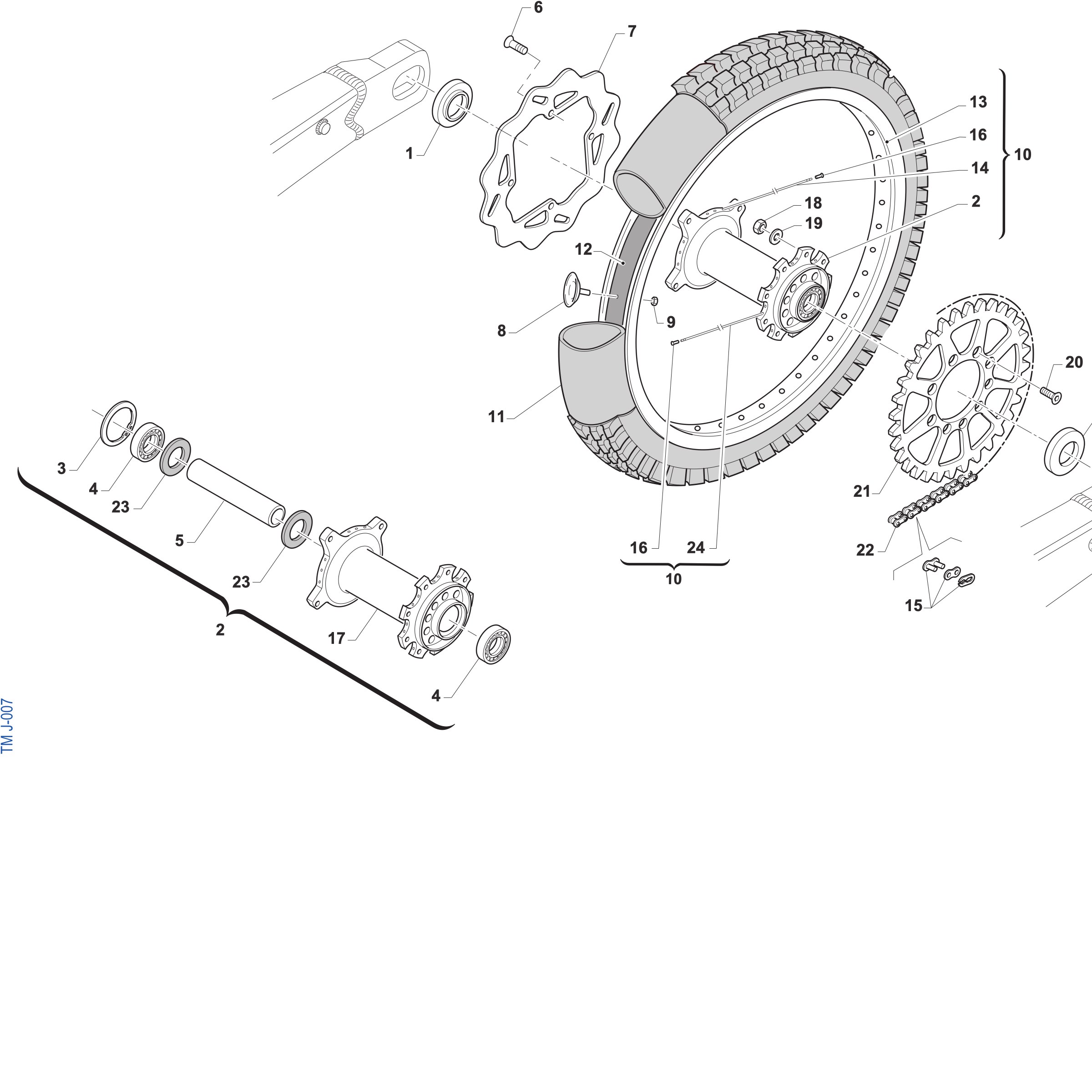 Pièces d'origine pour TM RACING 100 100 2T 100 MX-J 2027 - Roue arrière 16 X 1.85