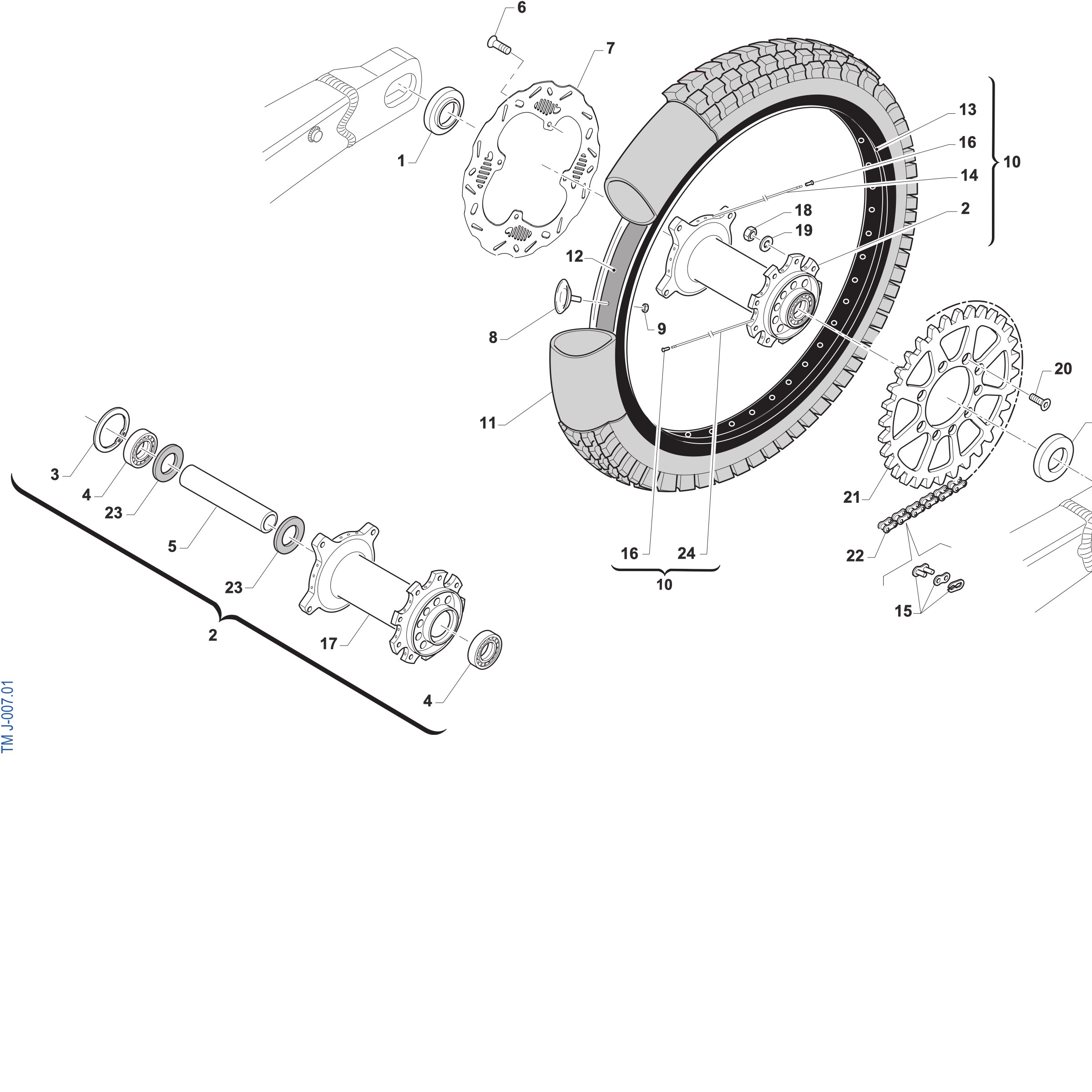 Pièces d'origine pour TM RACING 100 100 2T 100 MX-J 2027 - Roue arrière 16 X 1.85 CORSE