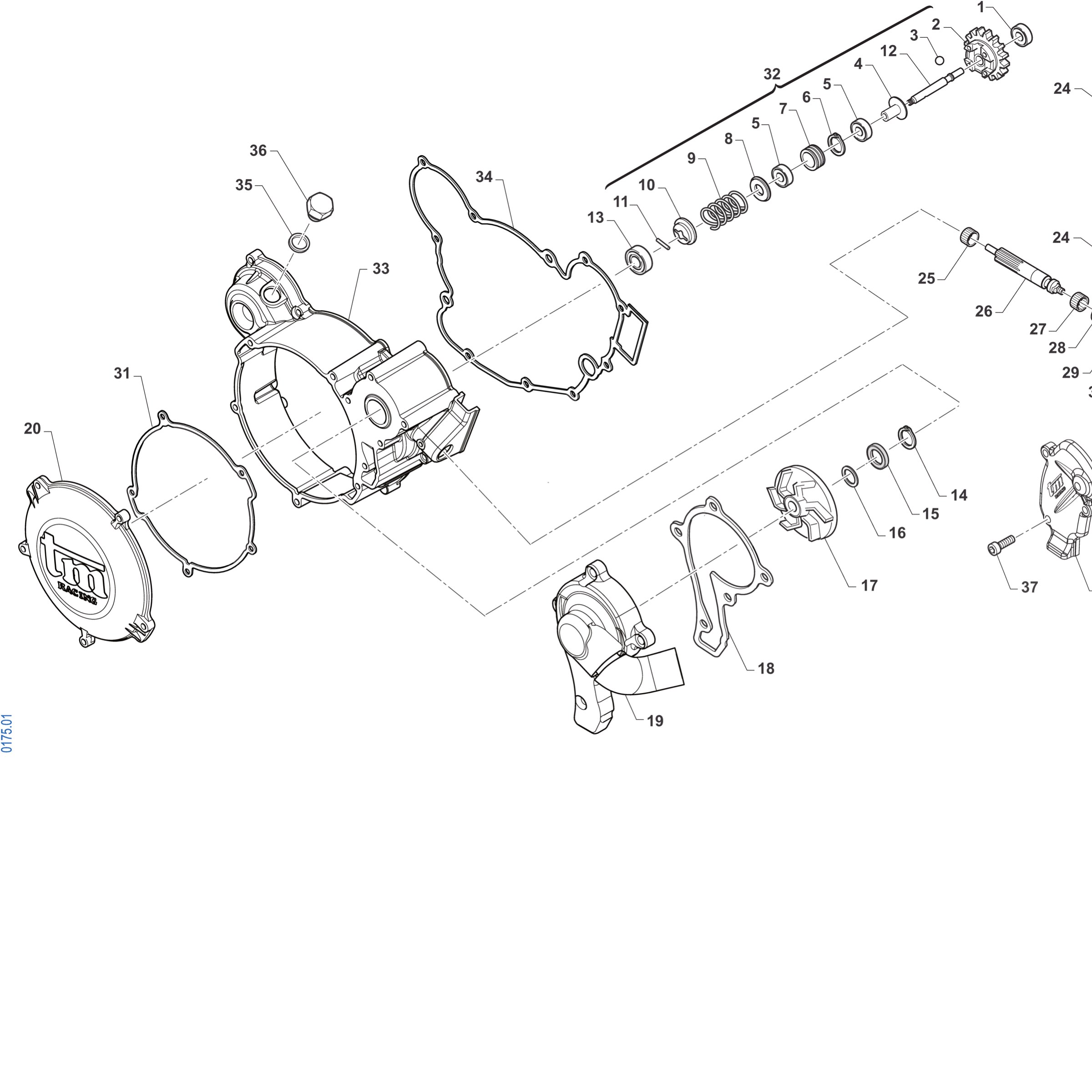 Pièces d'origine pour TM RACING 112 112 2T 112 MX-J 2027 - Embrayage centrifuge et carter d'embrayage