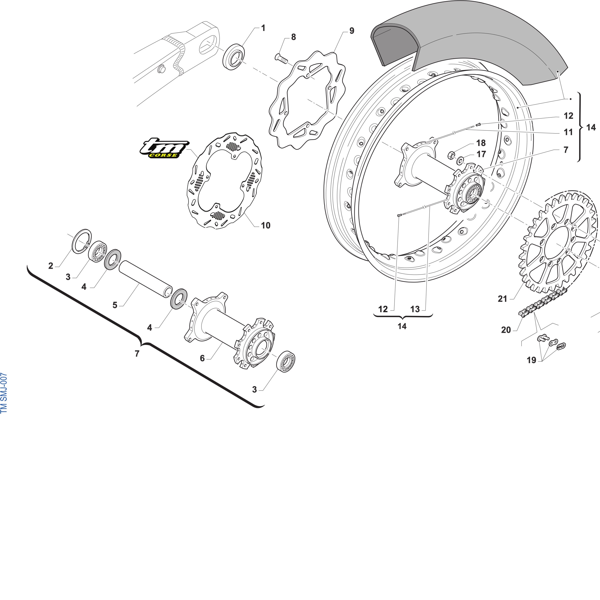 Pièces d'origine pour TM RACING 112 112 2T 112 SMX JUNIOR 2027 - Roue arrière 12