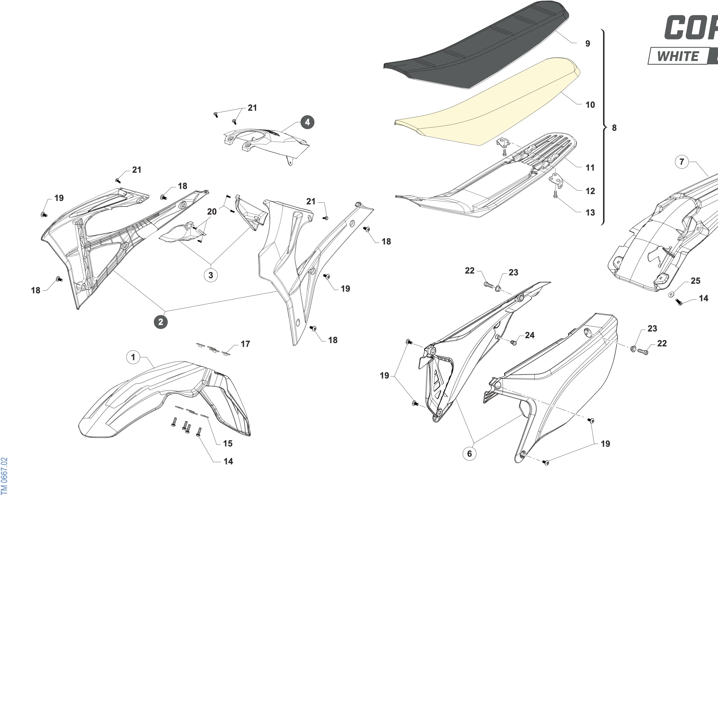 Pièces d'origine pour TM RACING 125 125 2T 125 Fi ES SMR Euro 5+ 2027 - Plastiques et selle 2T SMR CORSE