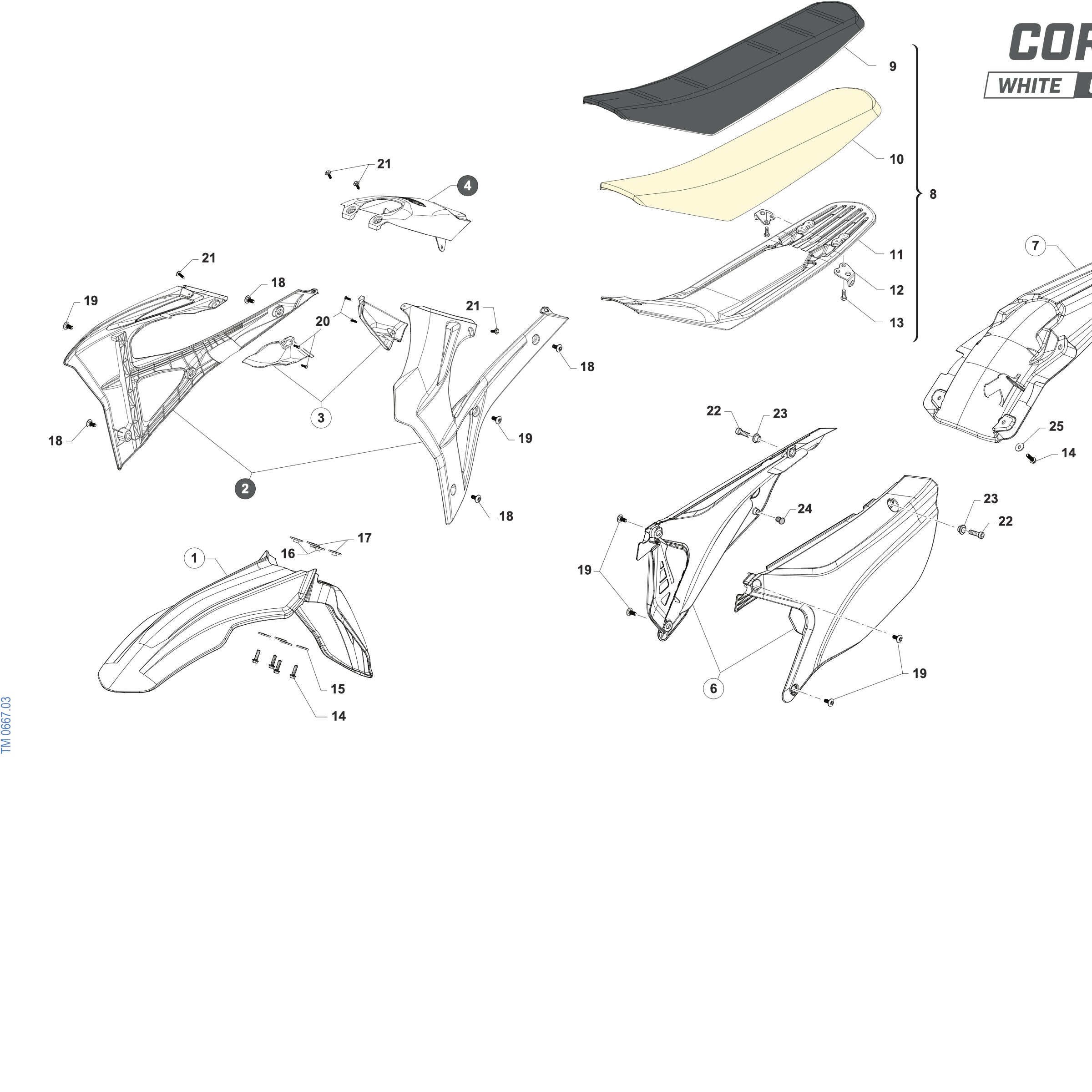 Pièces d'origine pour TM RACING 125 125 2T 125 Fi EN ES 2027 - Plastiques et selle 2T EN CORSE