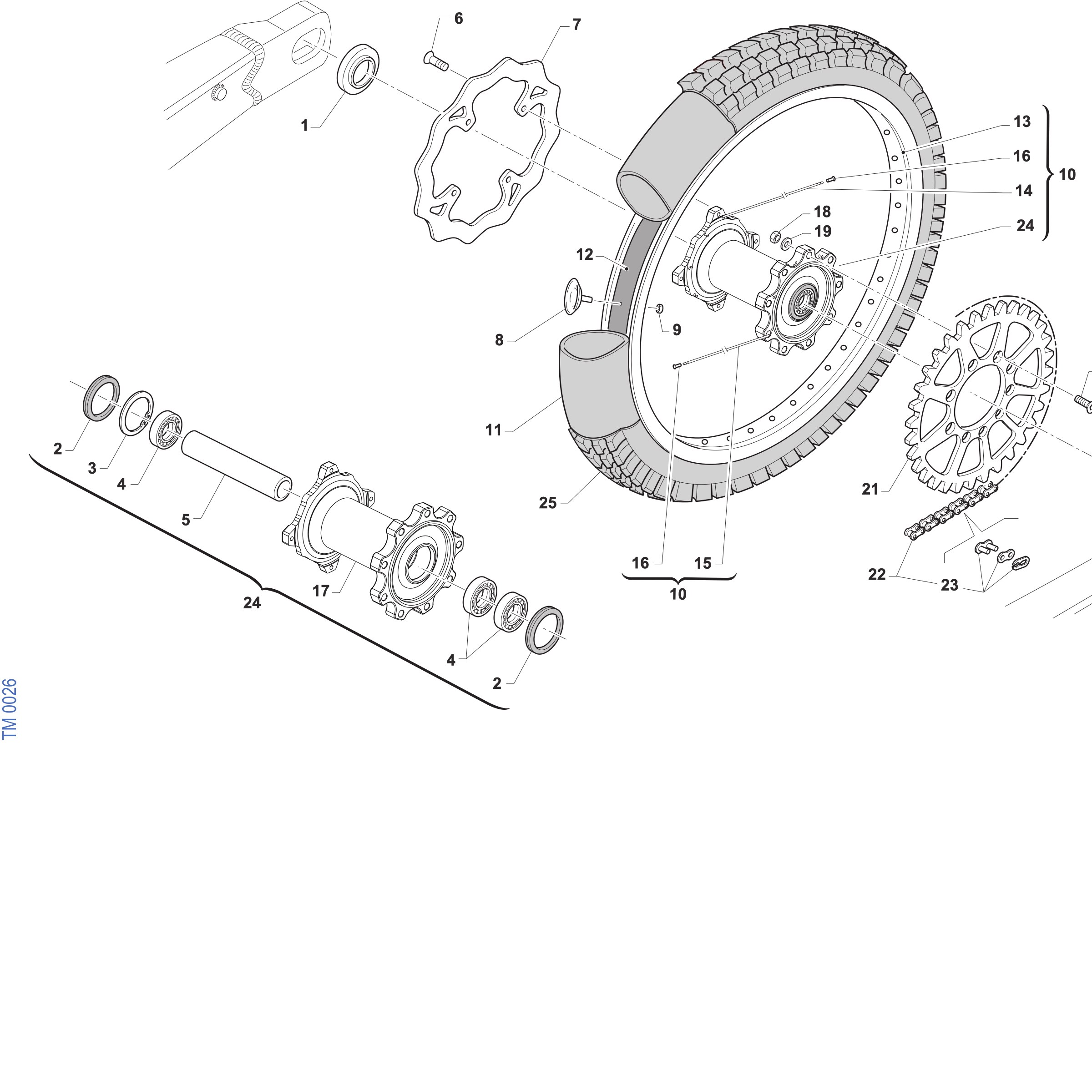 Pièces d'origine pour TM RACING 125 125 2T 125 EN ES 2027 - Roue arrière 18 x 1.85