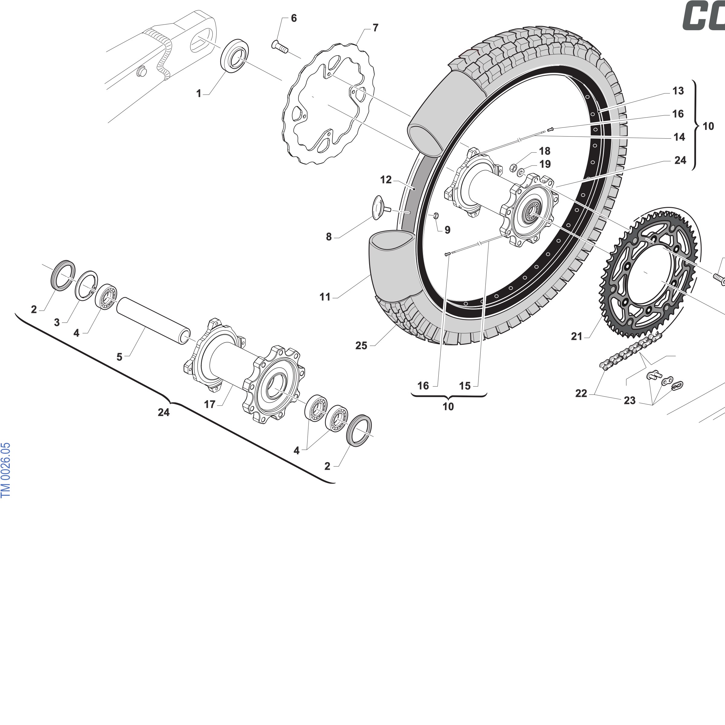 Pièces d'origine pour TM RACING 125 125 2T 125 EN ES 2027 - Roue arrière EN CORSE