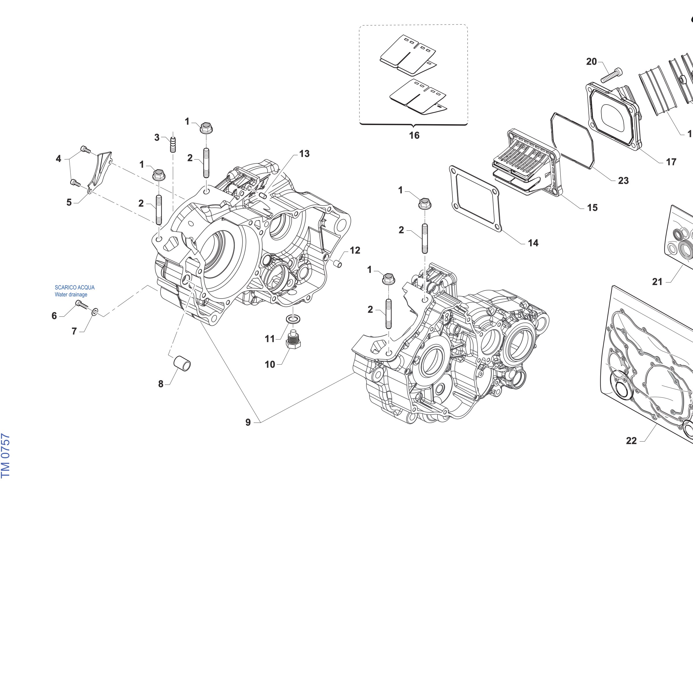 Pièces d'origine pour TM RACING 125 125 2T 125 EN ES 2027 - Bas moteur et boîte à clapets