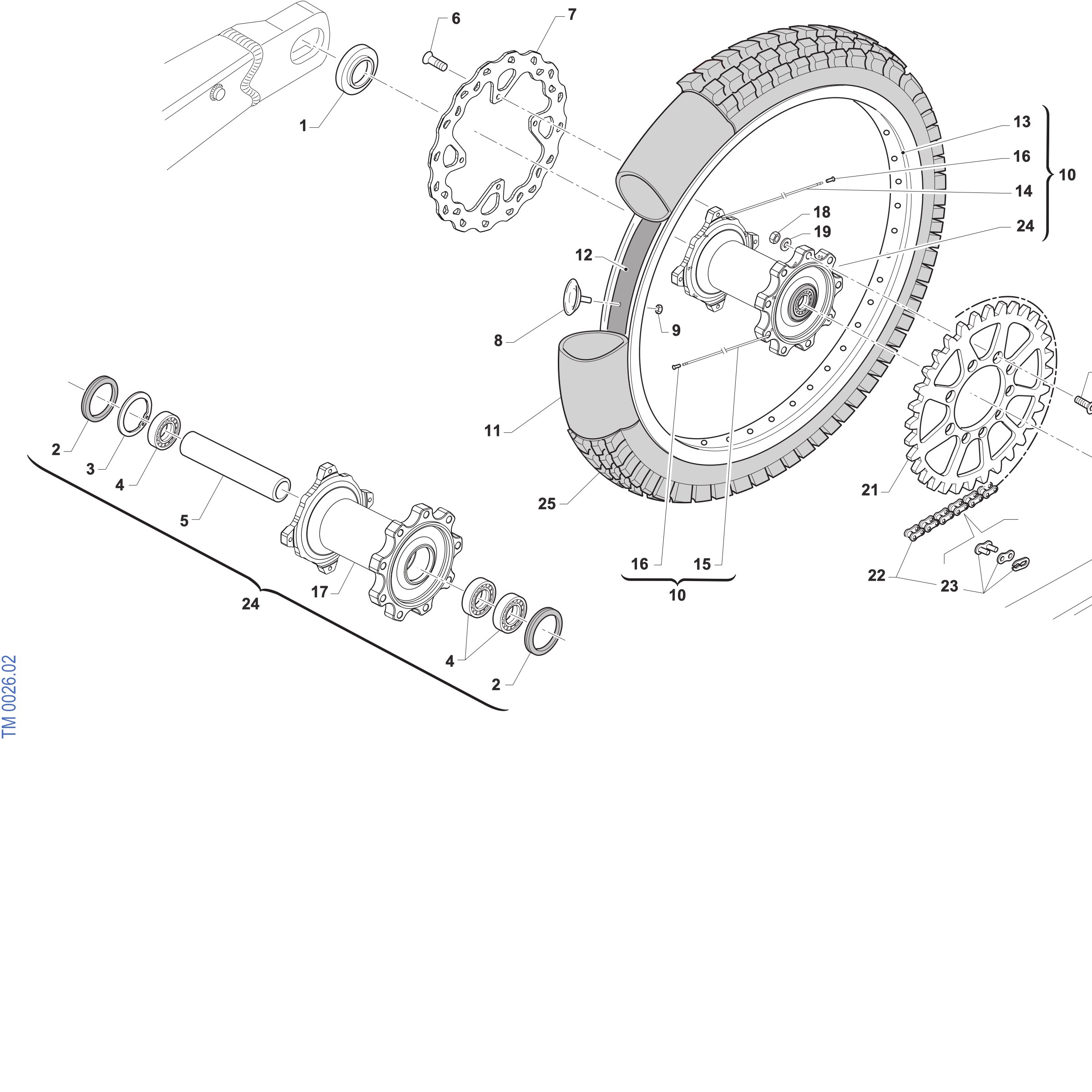 Pièces d'origine pour TM RACING 125 125 2T 125 MX ES 2027 - Roue arrière 19 x 2.15