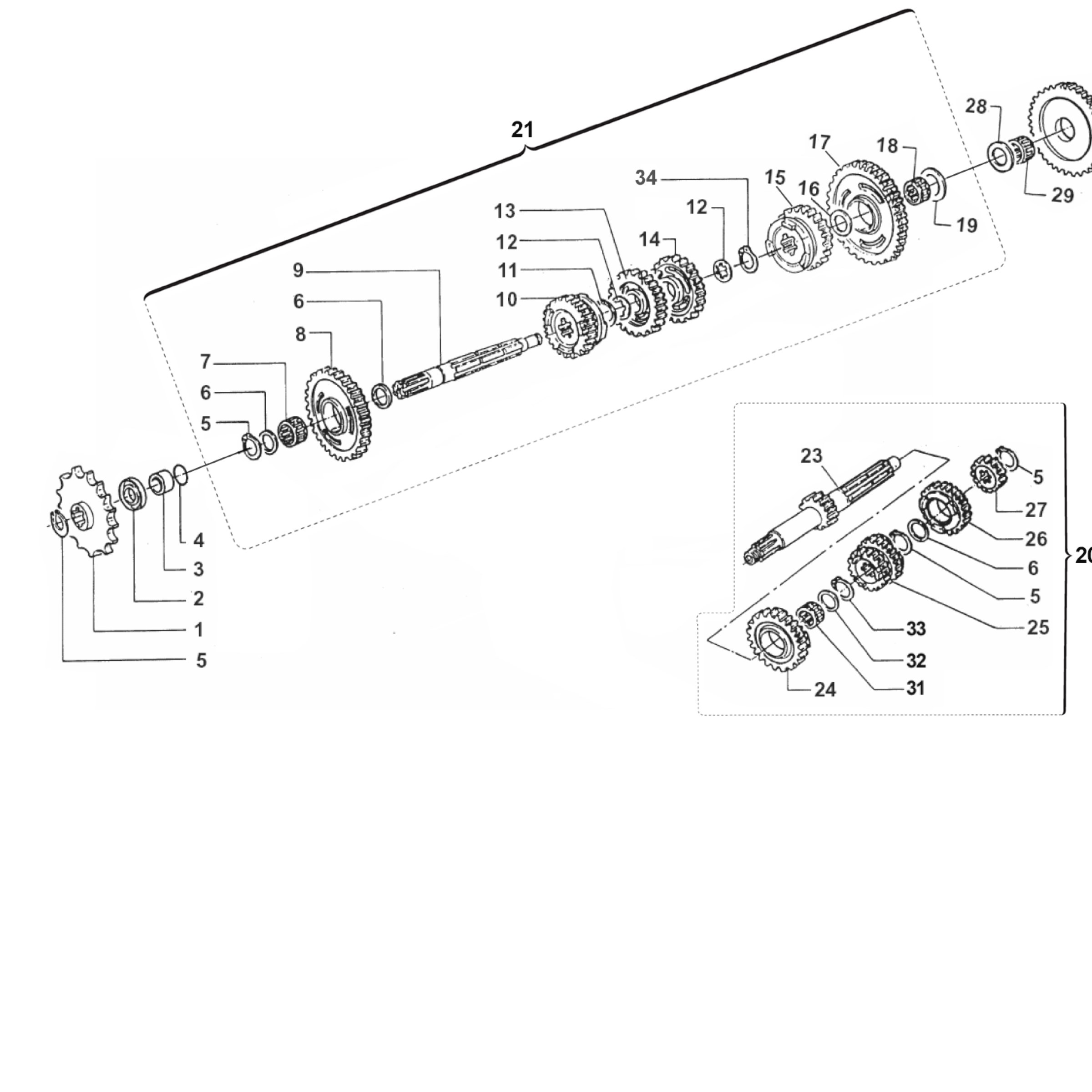 Pièces d'origine pour TM RACING 144 144 2T 144 MX 2027 - Boîte de vitesses 144 MX – 6 rapports