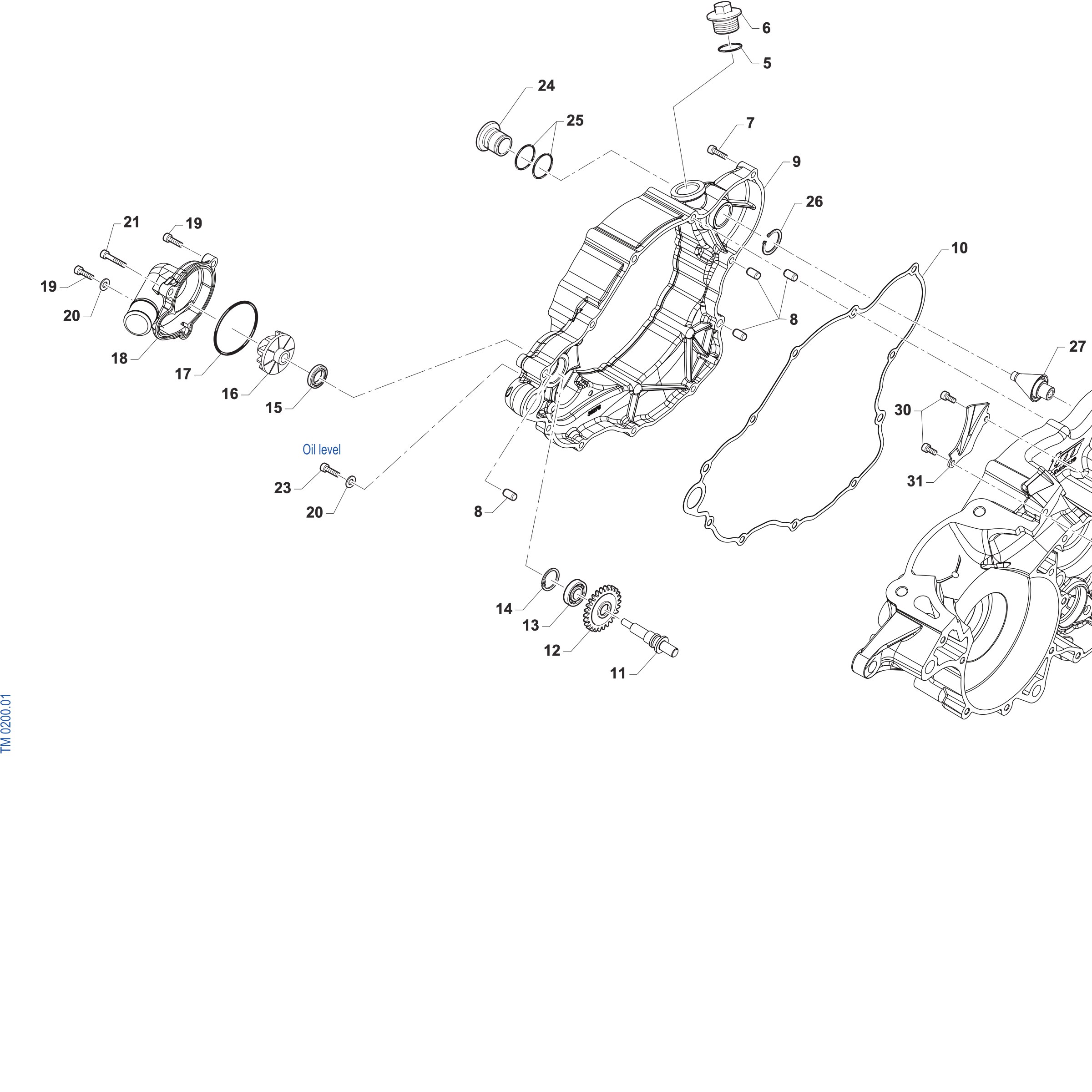 Pièces d'origine pour TM RACING 250 250 2T 250 FI EN 2027 - Côté carter d'embrayage