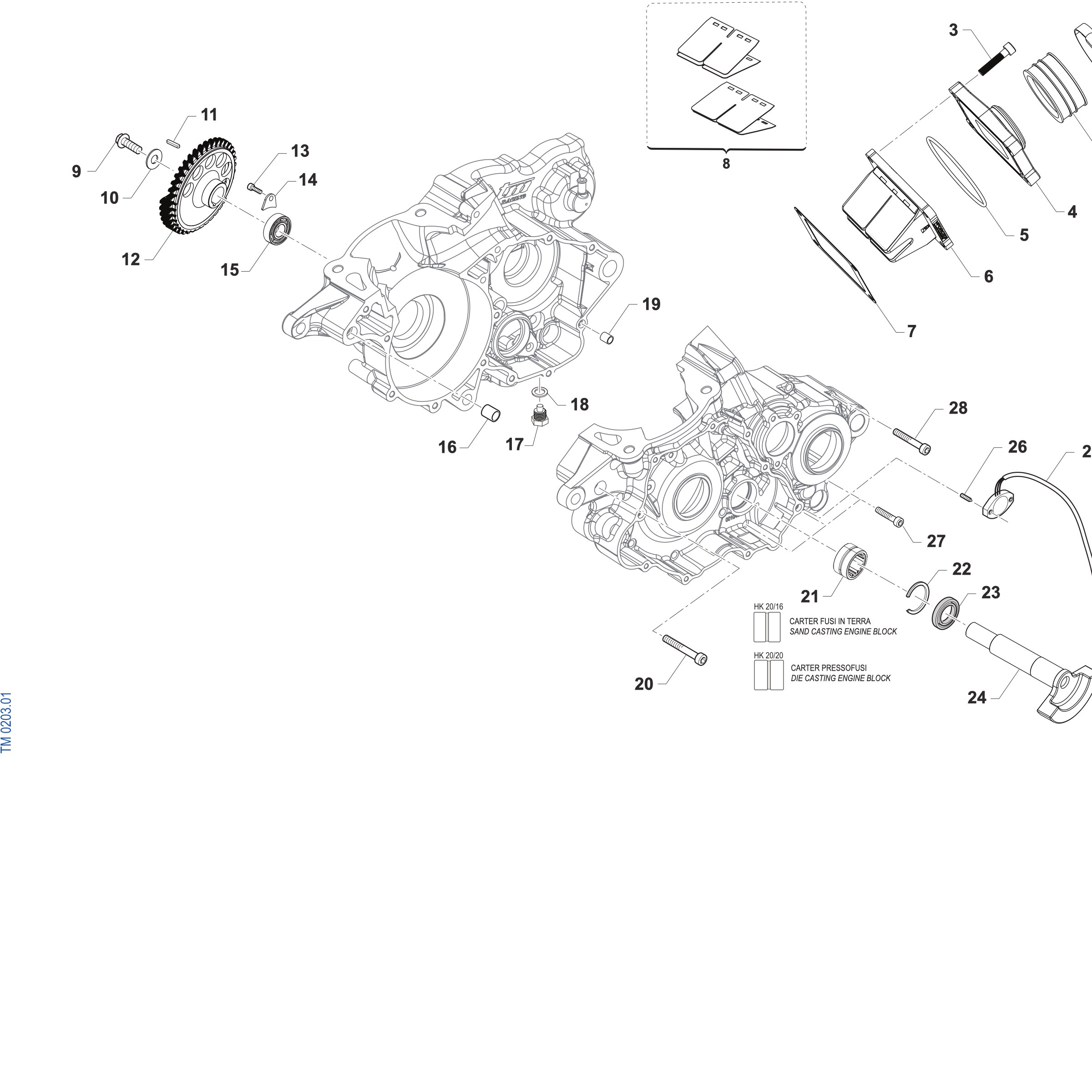 Pièces d'origine pour TM RACING 250 250 2T 250 FI MX 2027 - Arbre d'équilibrage et clapets lamellaires