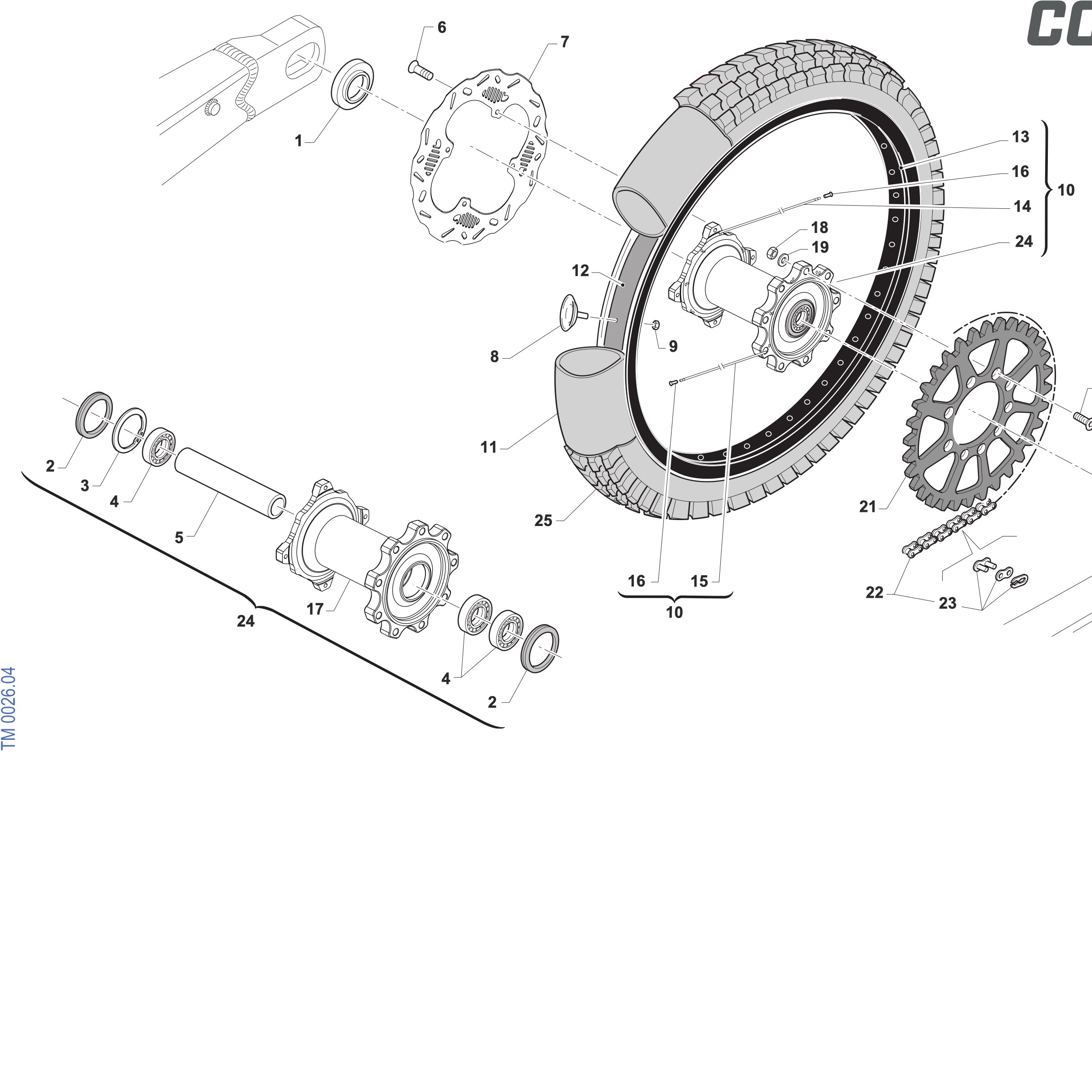 Pièces d'origine pour TM RACING 250 250 2T 250 MX 2027 - Roue arrière MX CORSE
