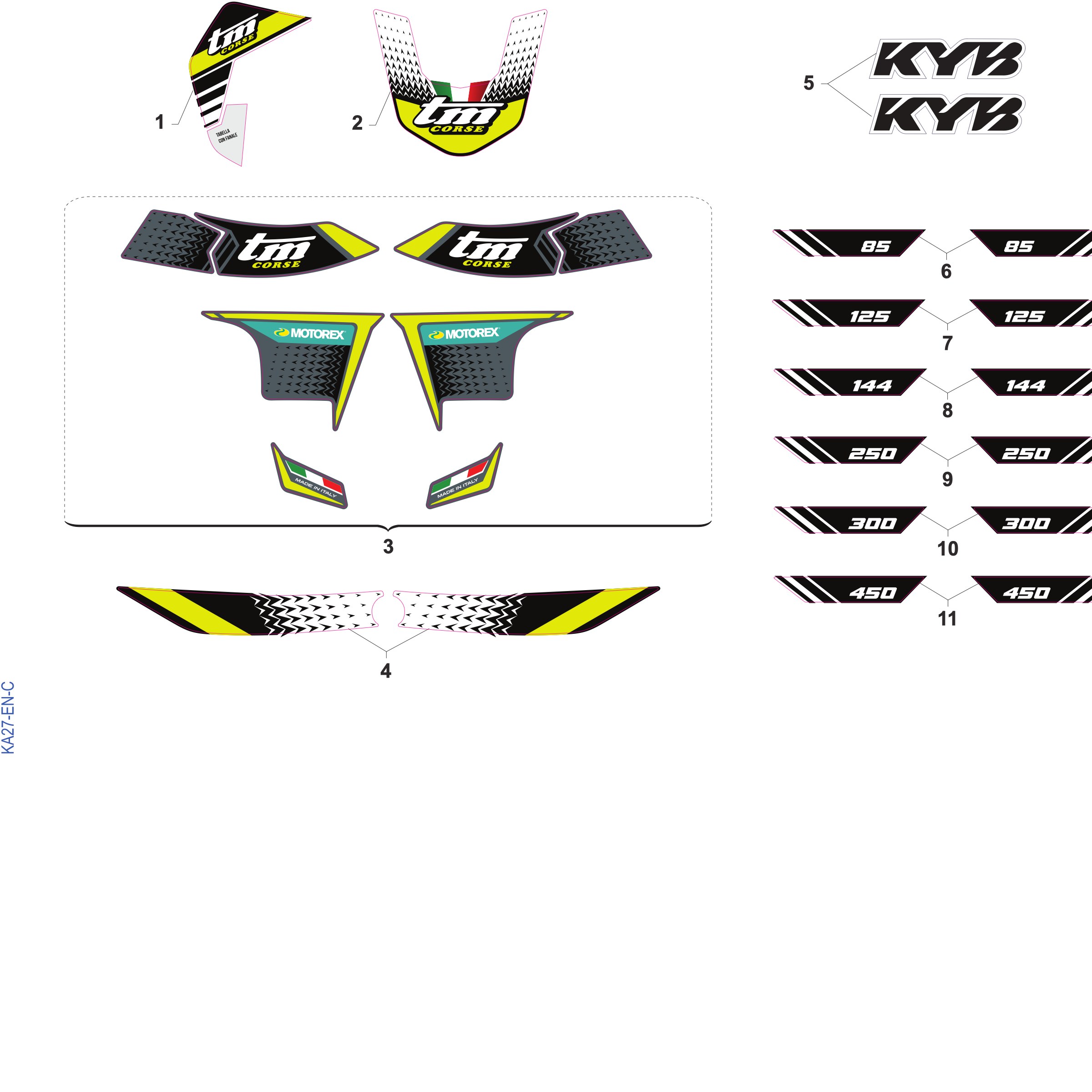 Pièces d'origine pour TM RACING 300 300 2T 300 FI EN 2027 - Kit d'autocollants 2T EN CORSE