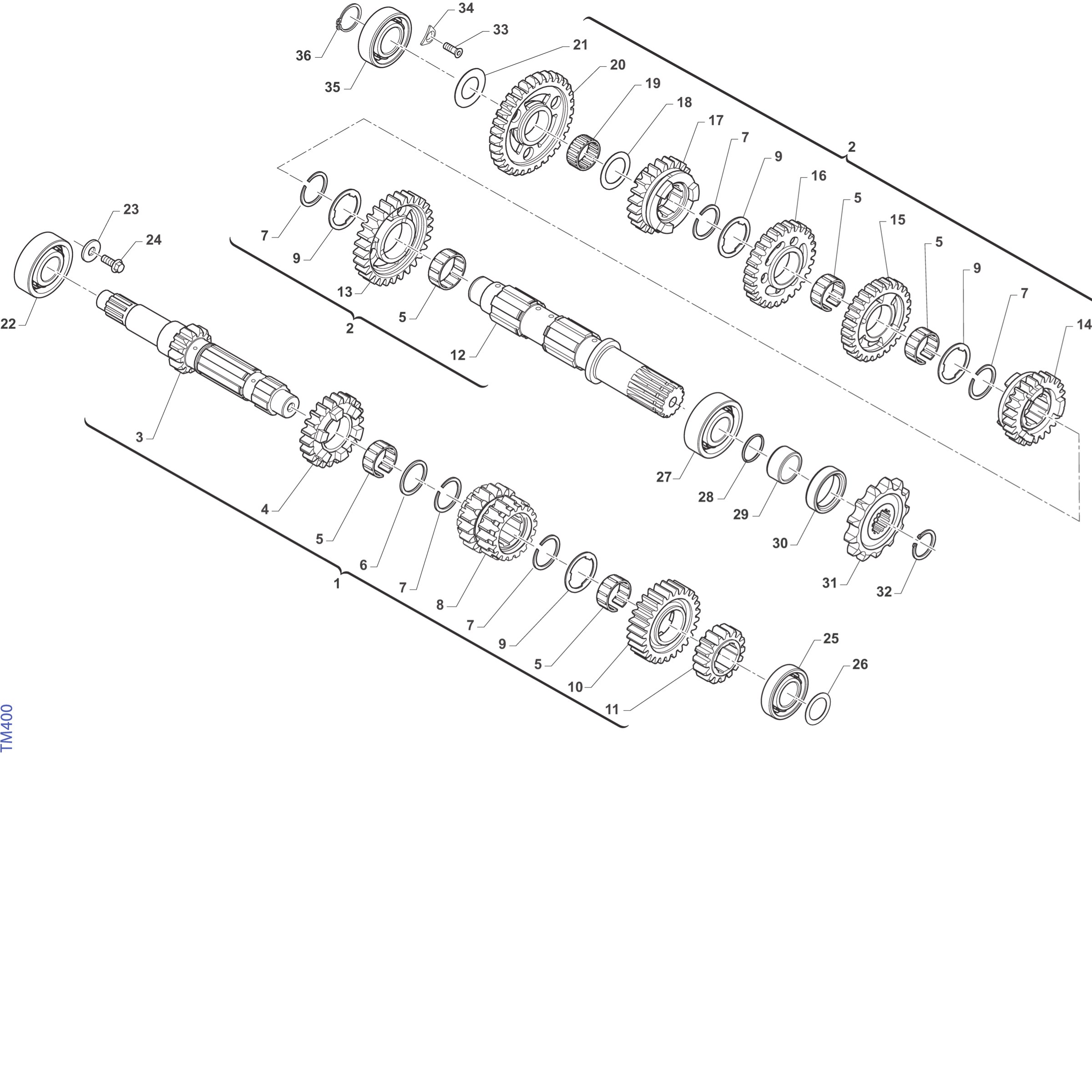 Pièces d'origine pour TM RACING 300 300 2T 300 FI EN 2027 - Boîte de vitesses – 6 rapports (Open Clutch F3)