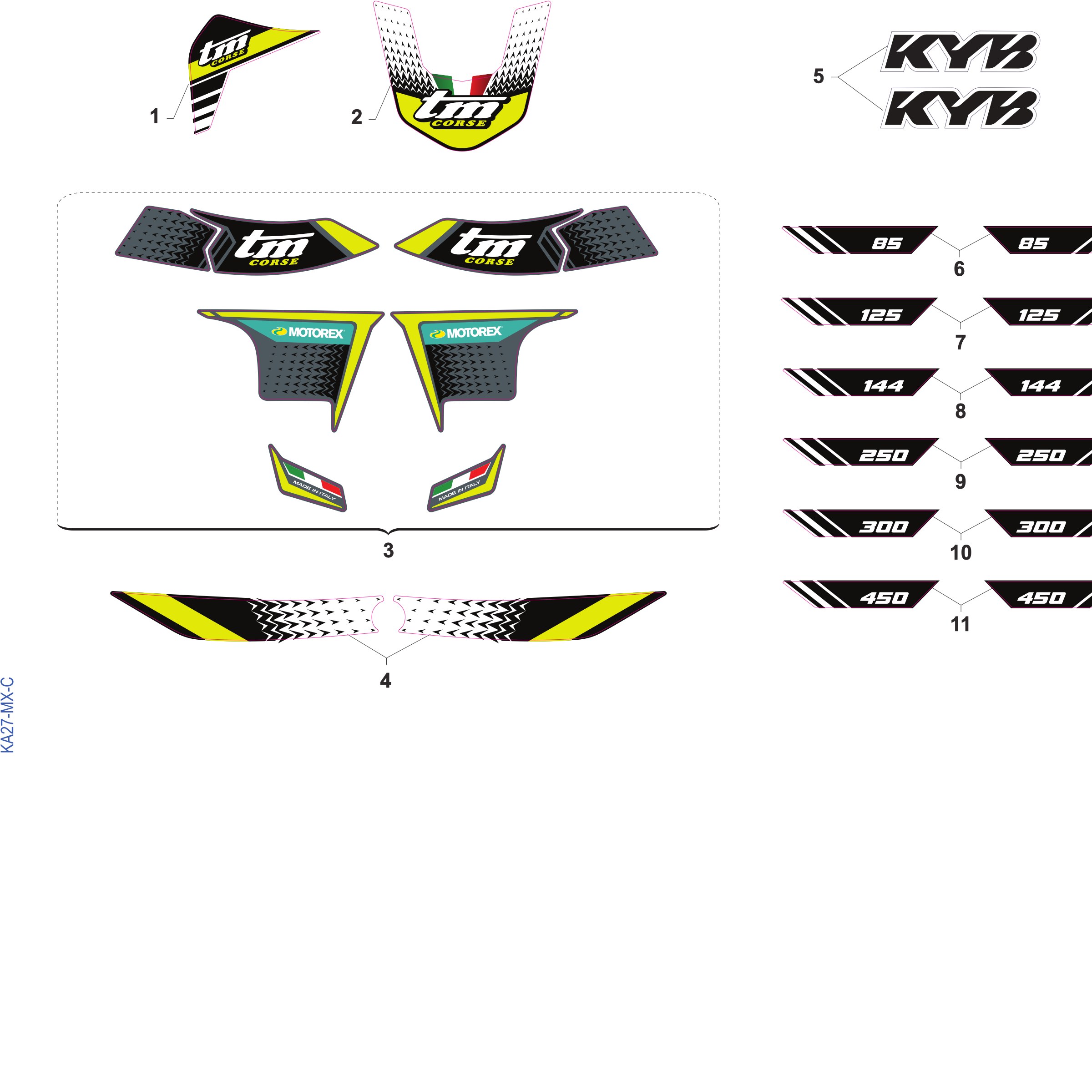 Pièces d'origine pour TM RACING 300 300 2T 300 MX 2027 - Kit d'autocollants 2T MX CORSE