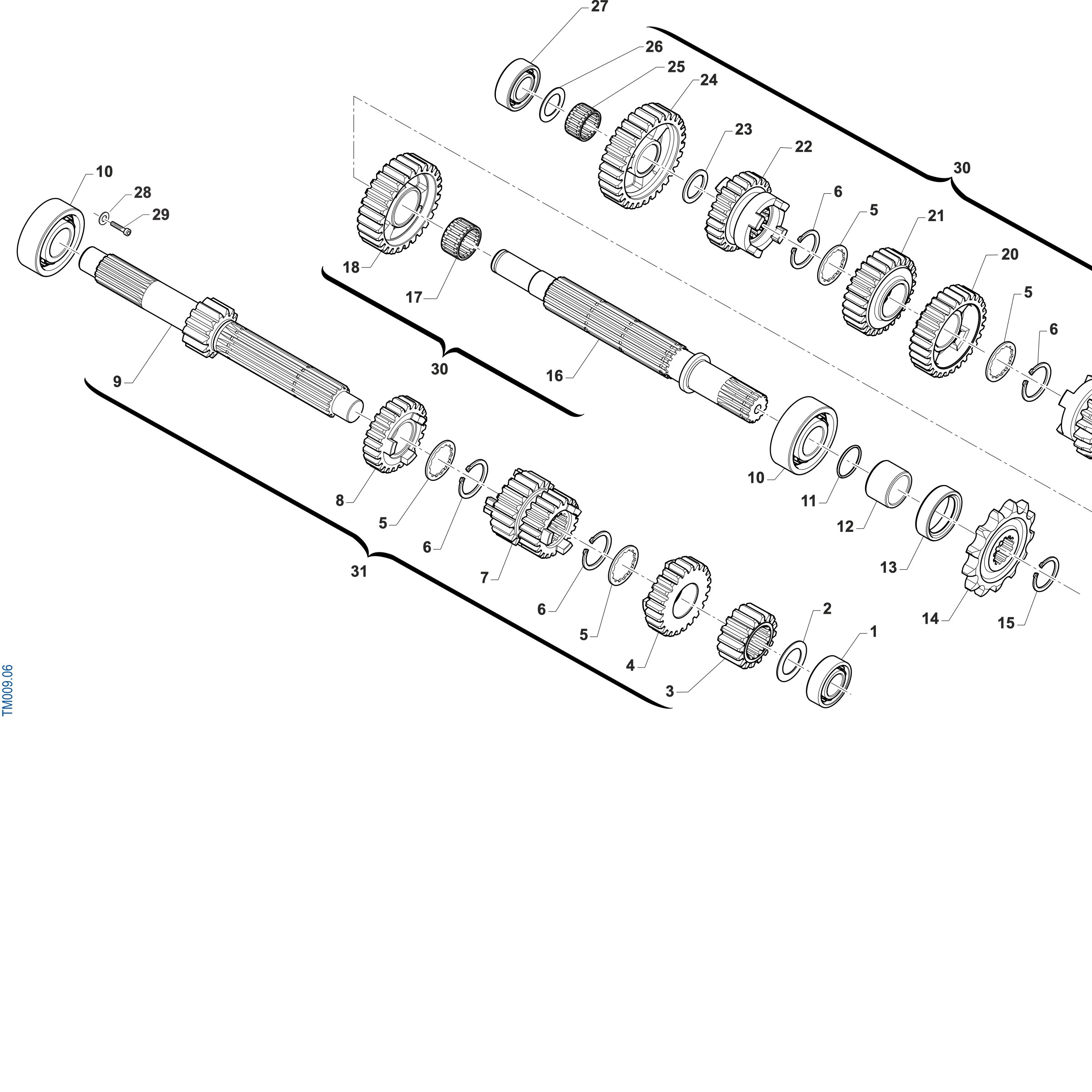 Pièces d'origine pour TM RACING 250 250 4T 250 Fi EN 2027 - Boîte de vitesses 4T 250 EN – 6 rapports (Open Clutch F1)