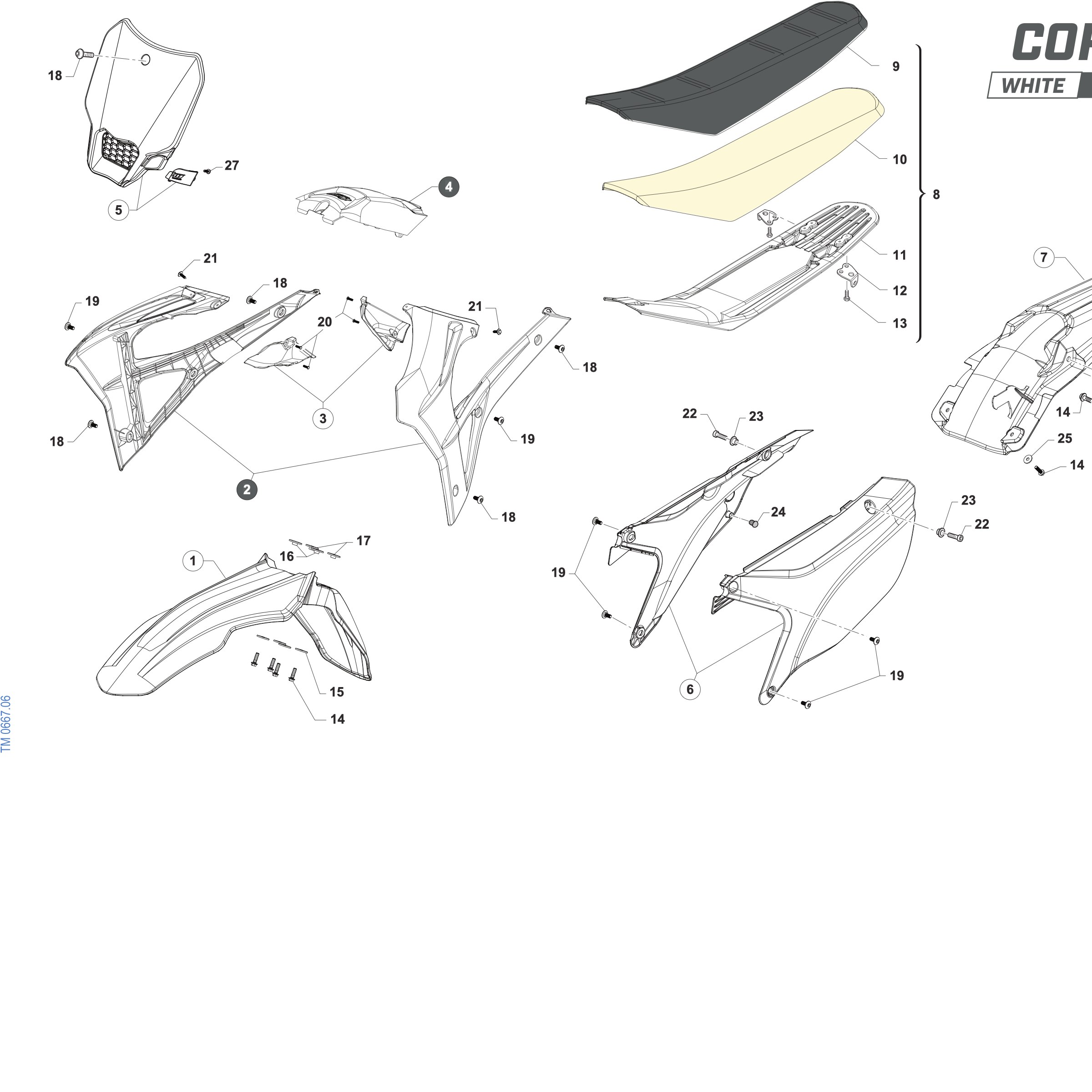 Pièces d'origine pour TM RACING 250 250 4T 250 Fi MX 2027 - Plastiques et selle 4T MX CORSE