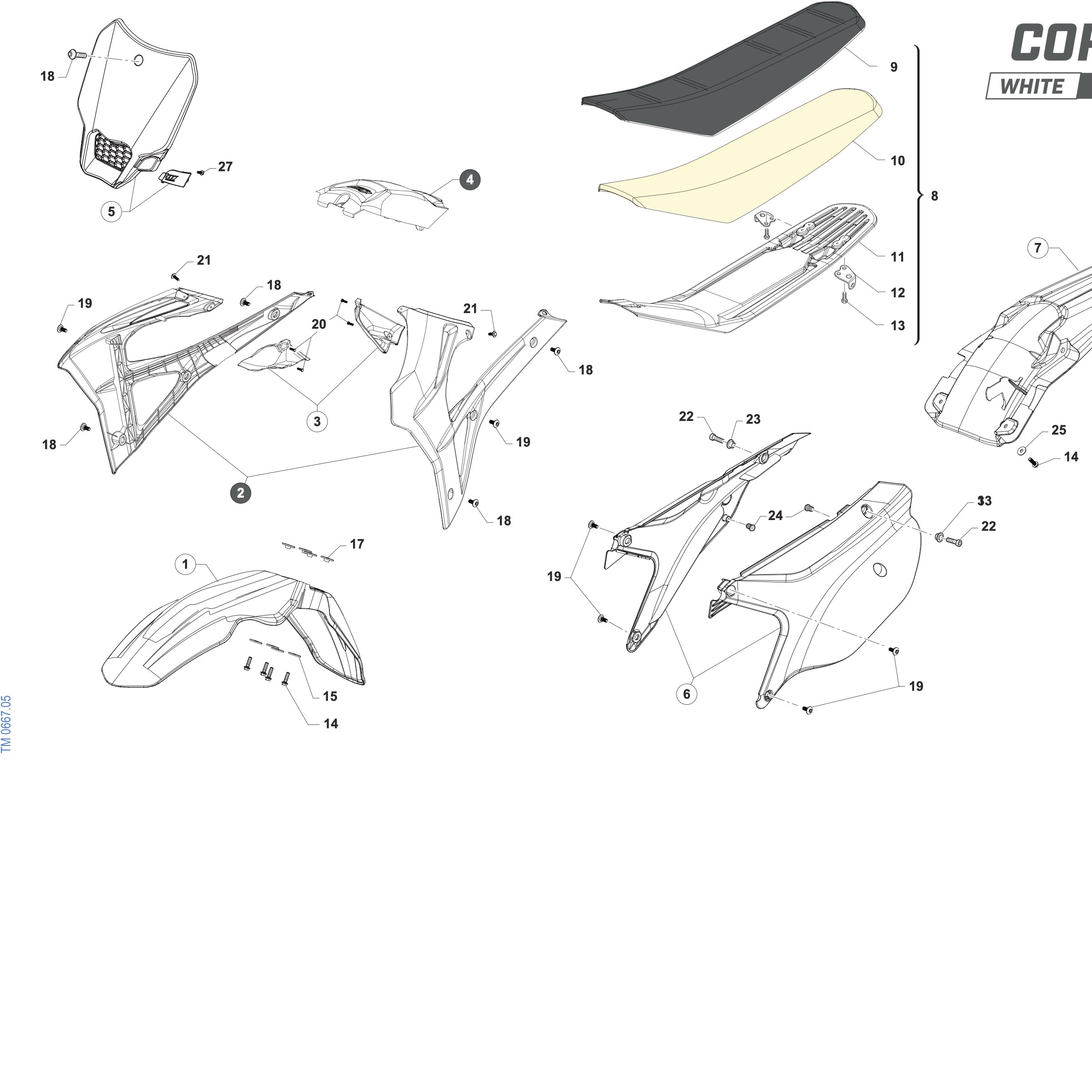 Pièces d'origine pour TM RACING 250 250 4T 250 Fi SMK 2027 - Plastiques et selle 4T SMK CORSE