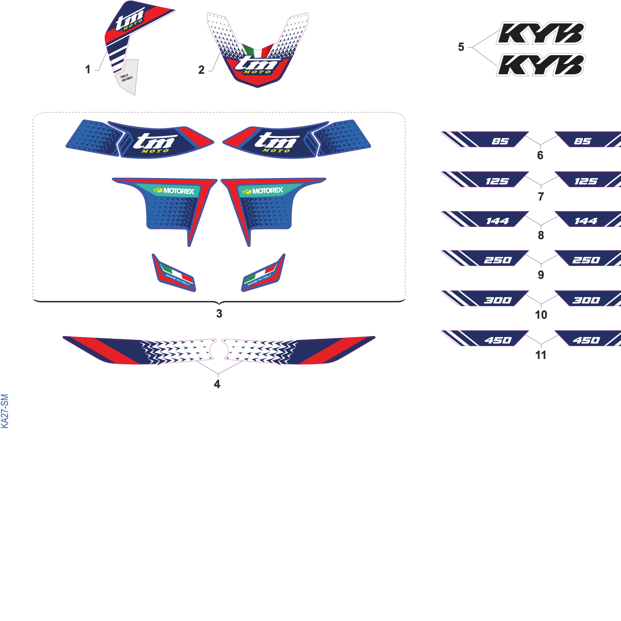 Pièces d'origine pour TM RACING 250 250 4T 250 Fi SMK 2027 - Kit d'autocollants 4T SM
