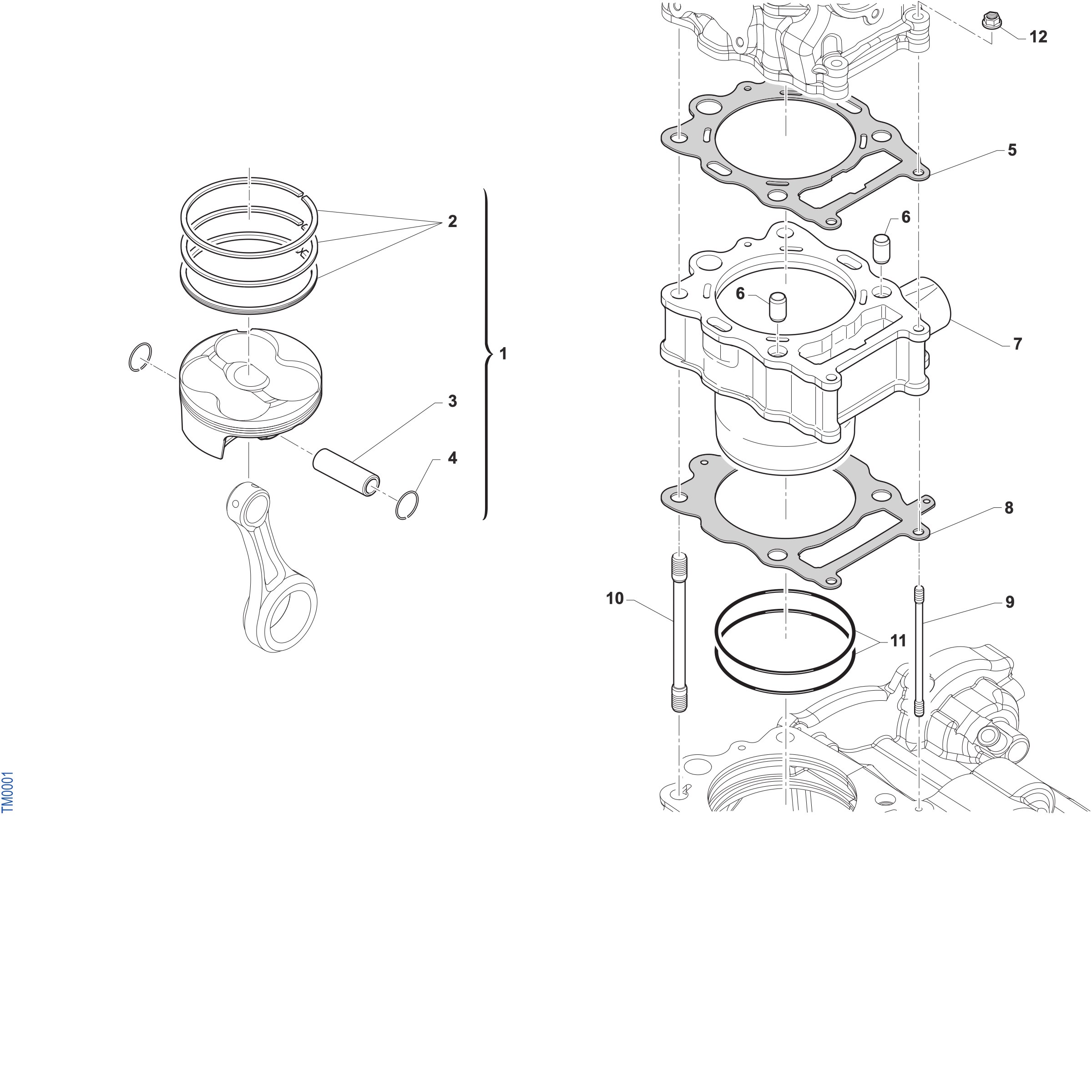 Pièces d'origine pour TM RACING 300 300 4T 300 Fi EN 2027 - Cylindre et piston