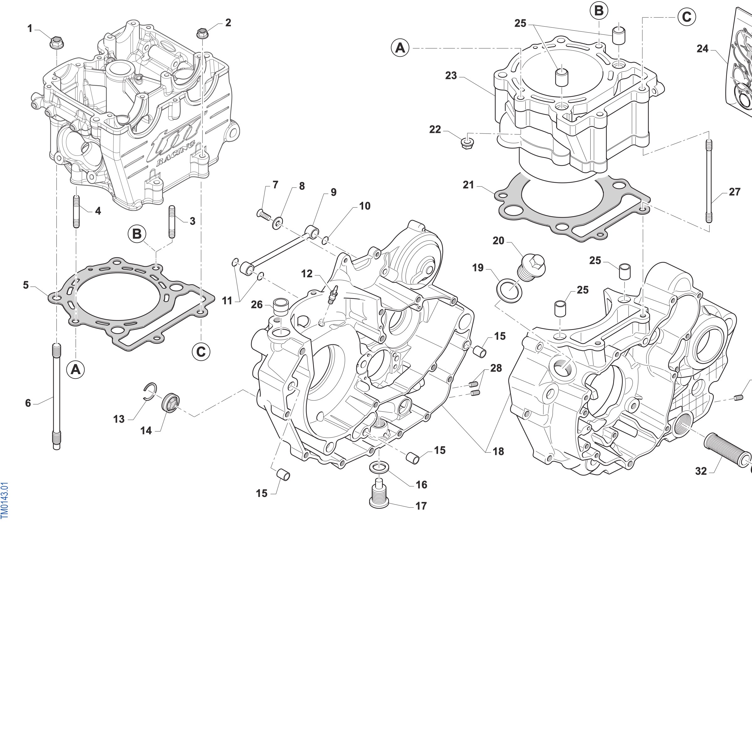 Pièces d'origine pour TM RACING 450 450 4T 450 Fi SMK 2027 - Bas moteur et cylindre