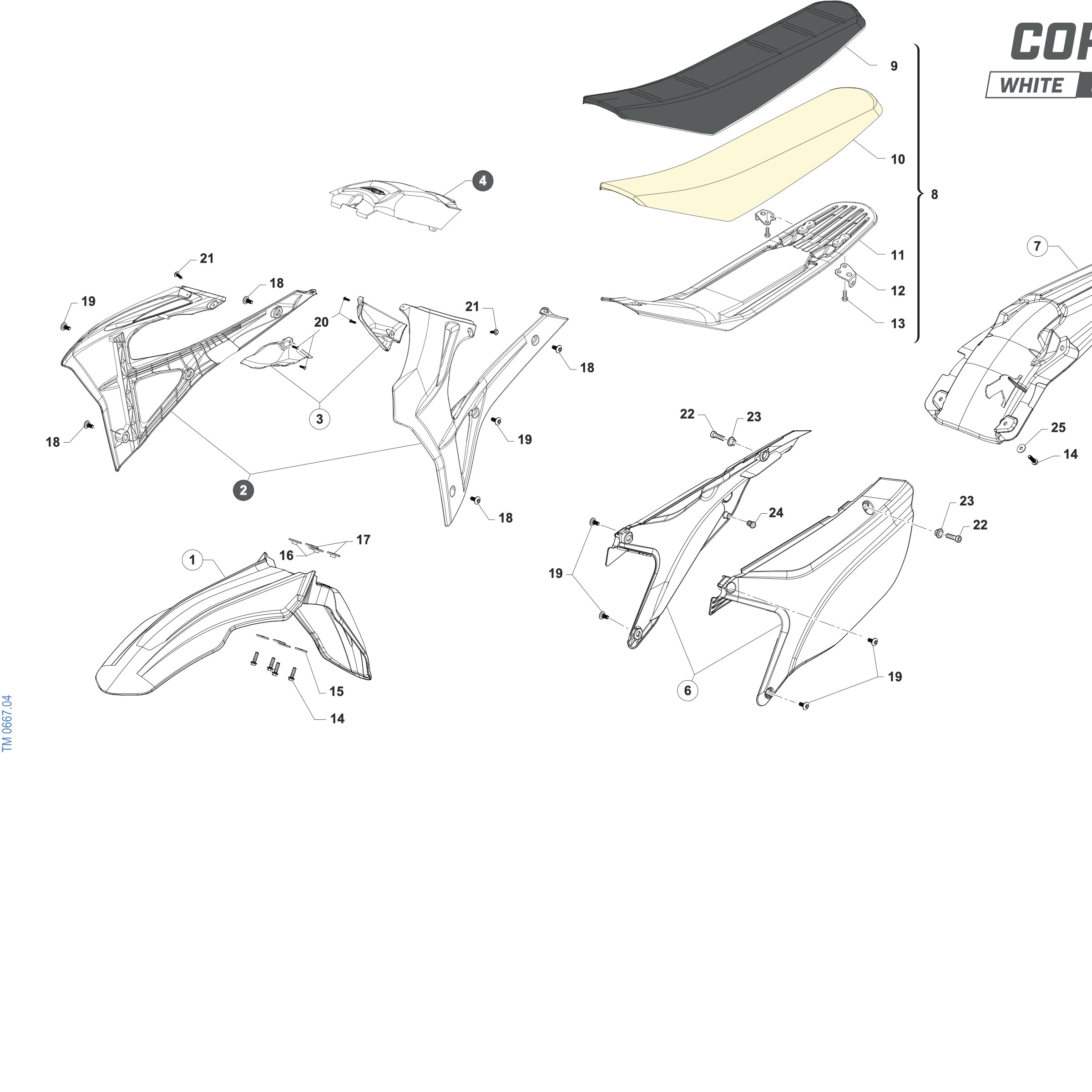 Pièces d'origine pour TM RACING 450 450 4T 450 Fi EN 2027 - Plastiques et selle 4T EN CORSE