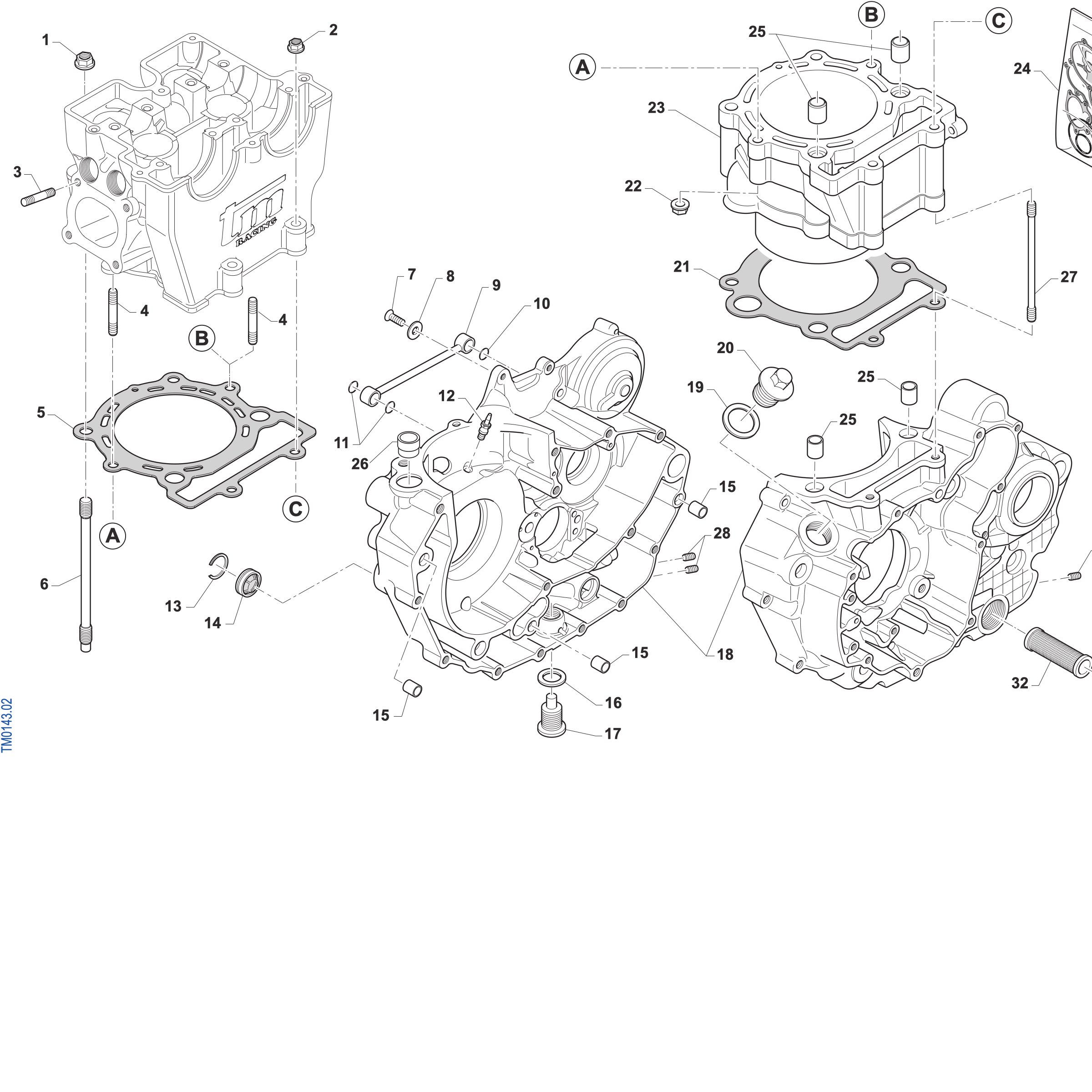 Pièces d'origine pour TM RACING 450 450 4T 450 Fi EN 2027 - Bas moteur et cylindre