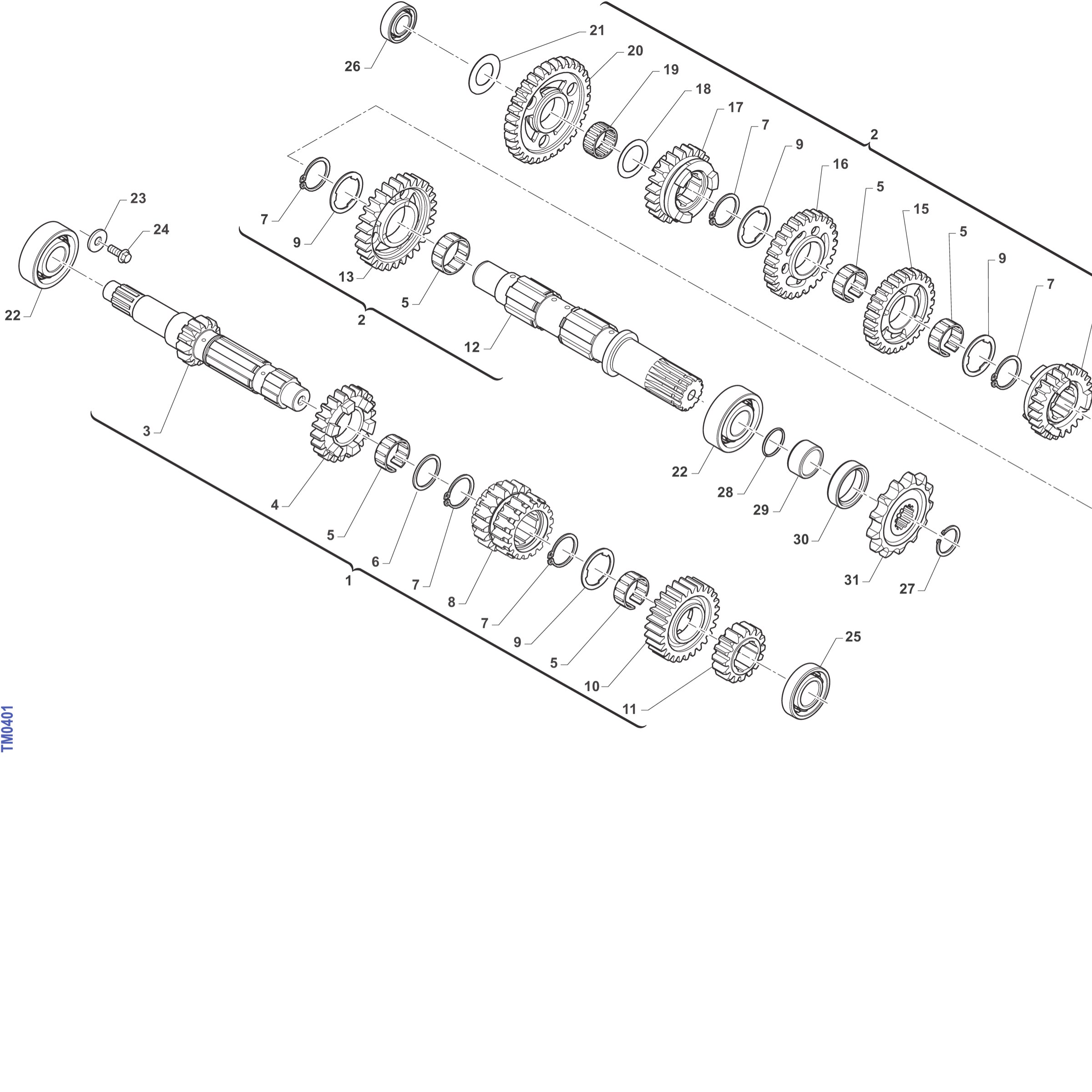 Pièces d'origine pour TM RACING 450 450 4T 450 Fi EN 2027 - Boîte de vitesses 4T 450 EN – 6 rapports (Open Clutch F2)