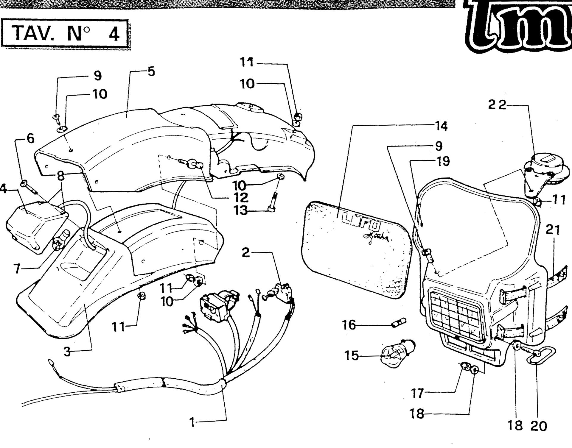 Pièces d'origine pour TM RACING 100 100 100 2 Temps MX/EN 1994 - Porte-plaque avant et arrière