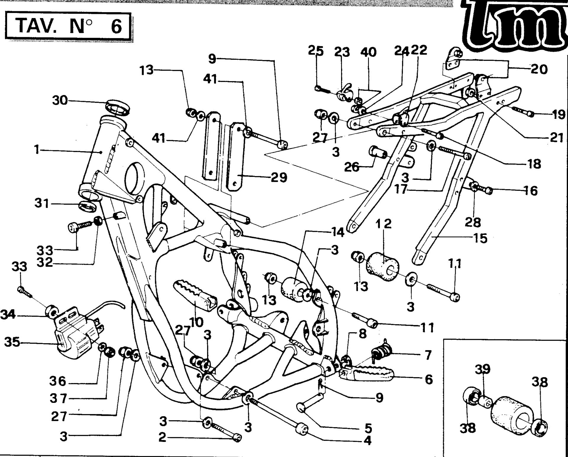 Pièces d'origine pour TM RACING 100 100 100 2 Temps MX/EN 1994 - Cadre et sous-cadre arrière