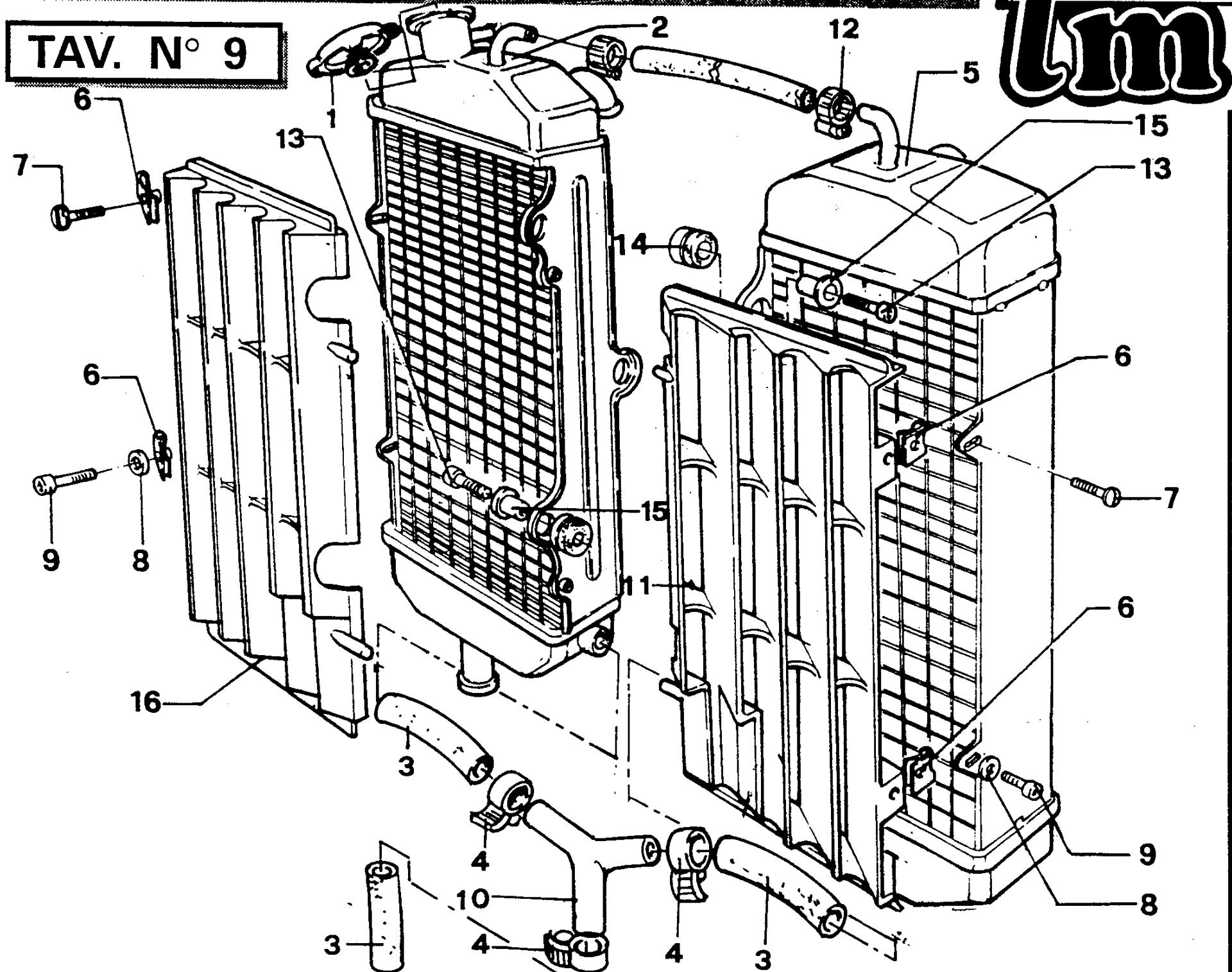 Pièces d'origine pour TM RACING 100 100 100 2 Temps MX/EN 1994 - Radiateur et refroidissement moteur