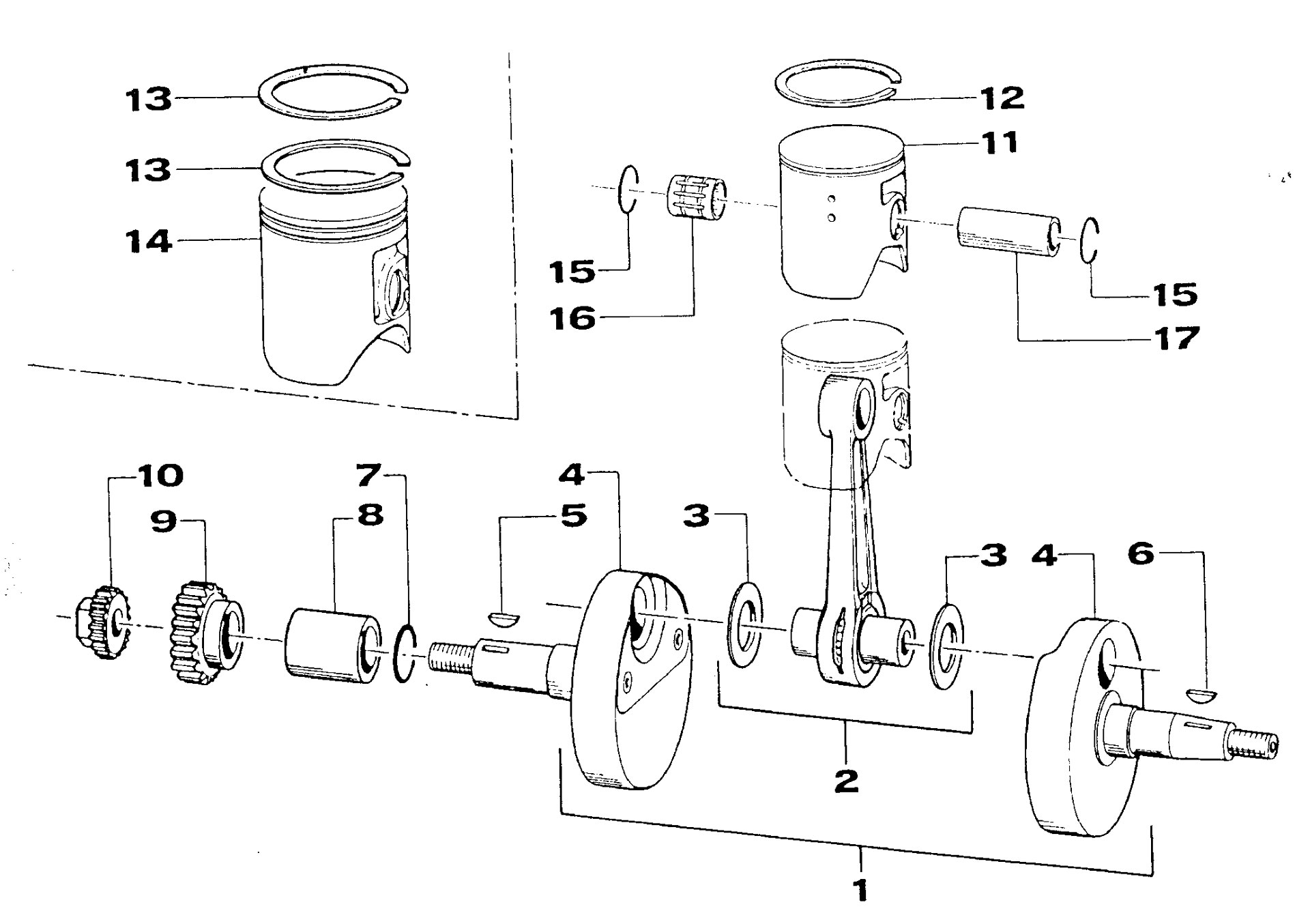 Pièces d'origine pour TM RACING 250 250 250 2 Temps MX/EN 2000 - Arbre moteur et piston