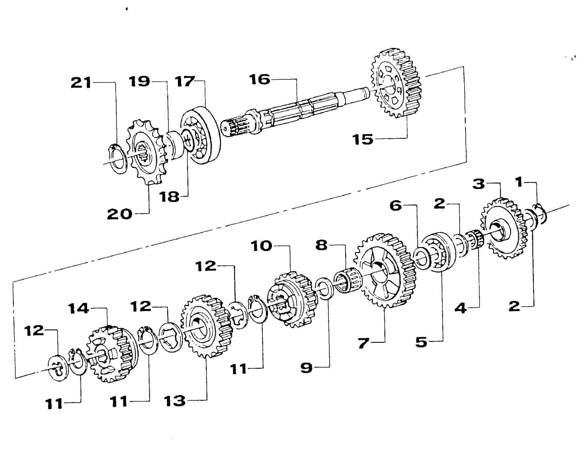Pièces d'origine pour TM RACING 250 250 250 2 Temps MX/EN 2000 - Arbre secondaire (boîte de vitesses)