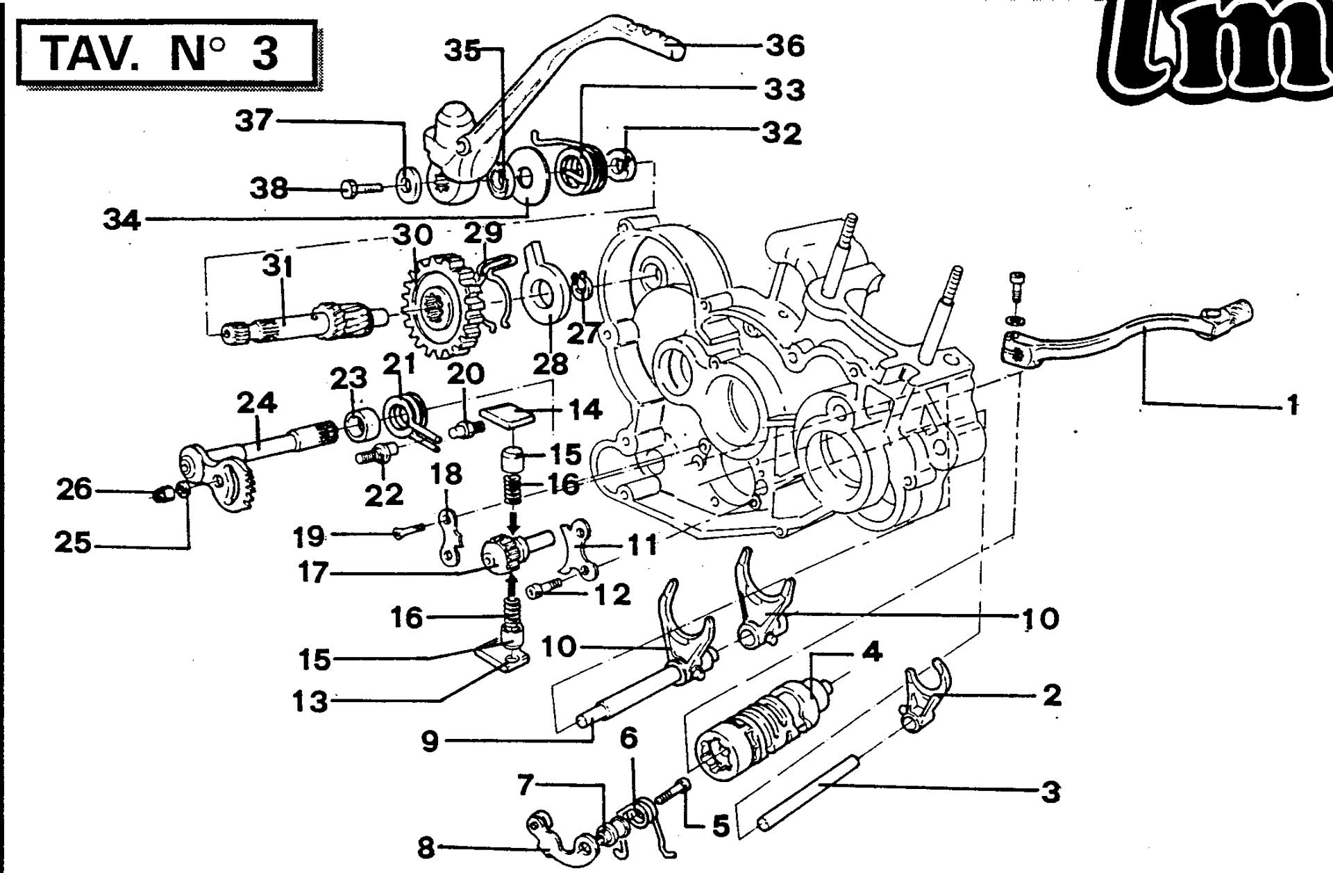 Pièces d'origine pour TM RACING 250 250 250 2 Temps MX/EN 1994 - Fourchette de boîte de vitesses