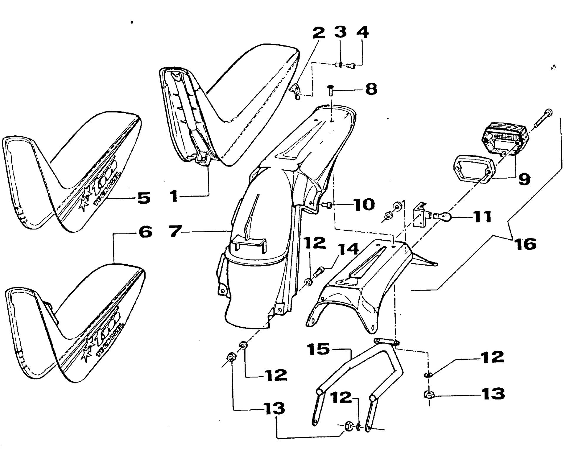 Pièces d'origine pour TM RACING 100 100 100 2 Temps MX/EN 2000 - Siège et garde-boue arrière