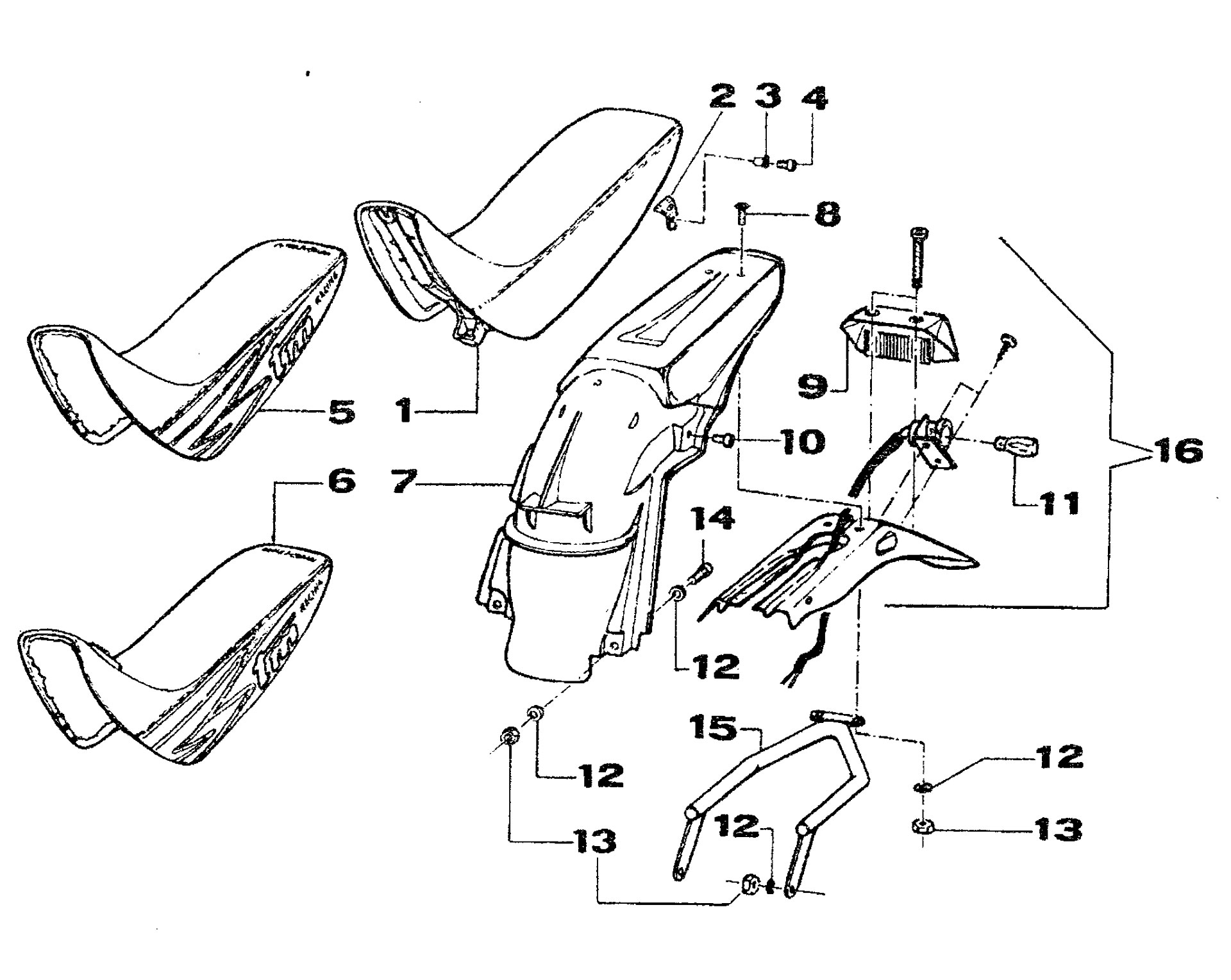 Pièces d'origine pour TM RACING 80 80 80 2 Temps MX/EN 2001 - Siège et garde-boue arrière