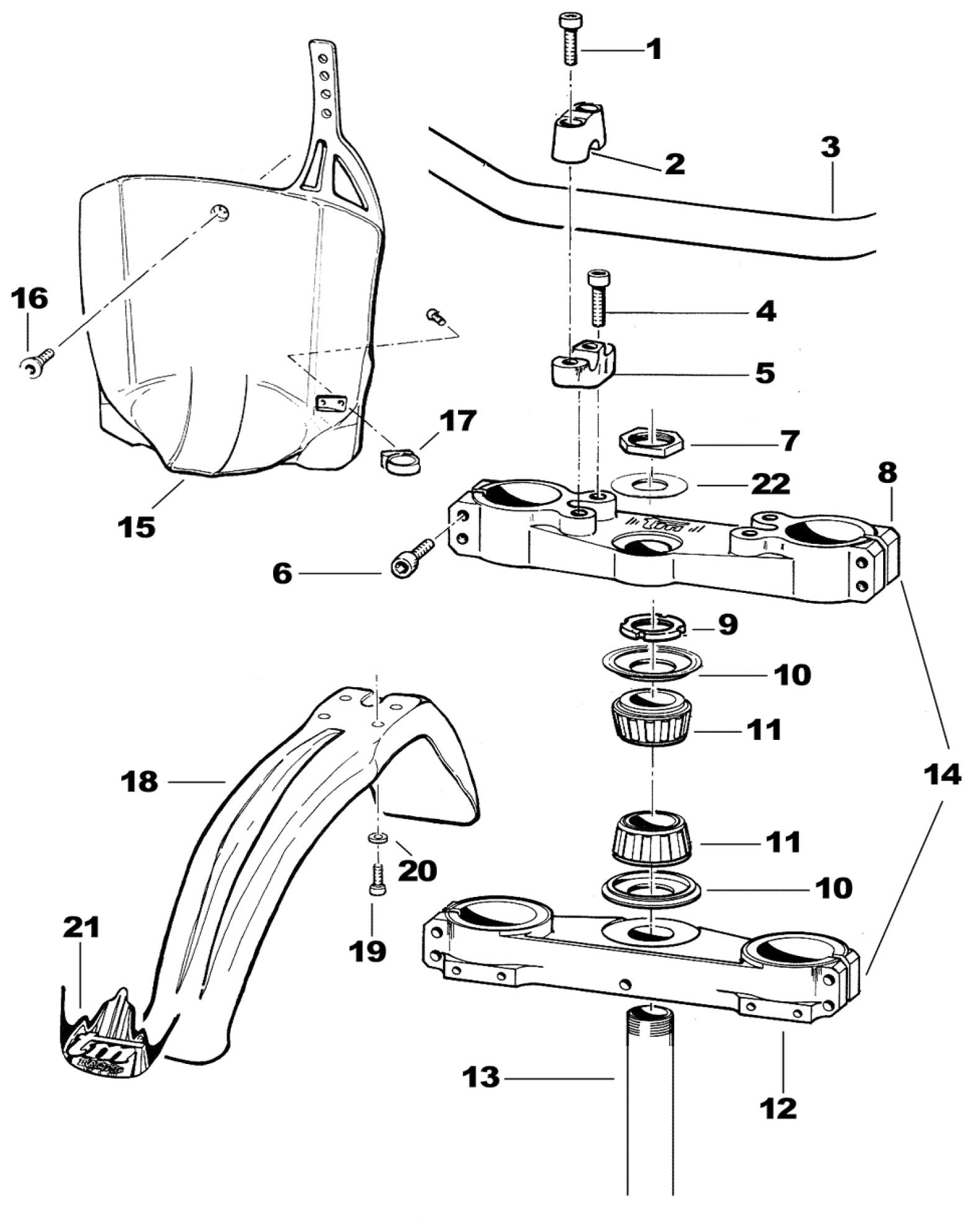 Pièces d'origine pour TM RACING 80 80 80 2 Temps Junior 2002 - Tés de fourche, guidon et plastiques avant