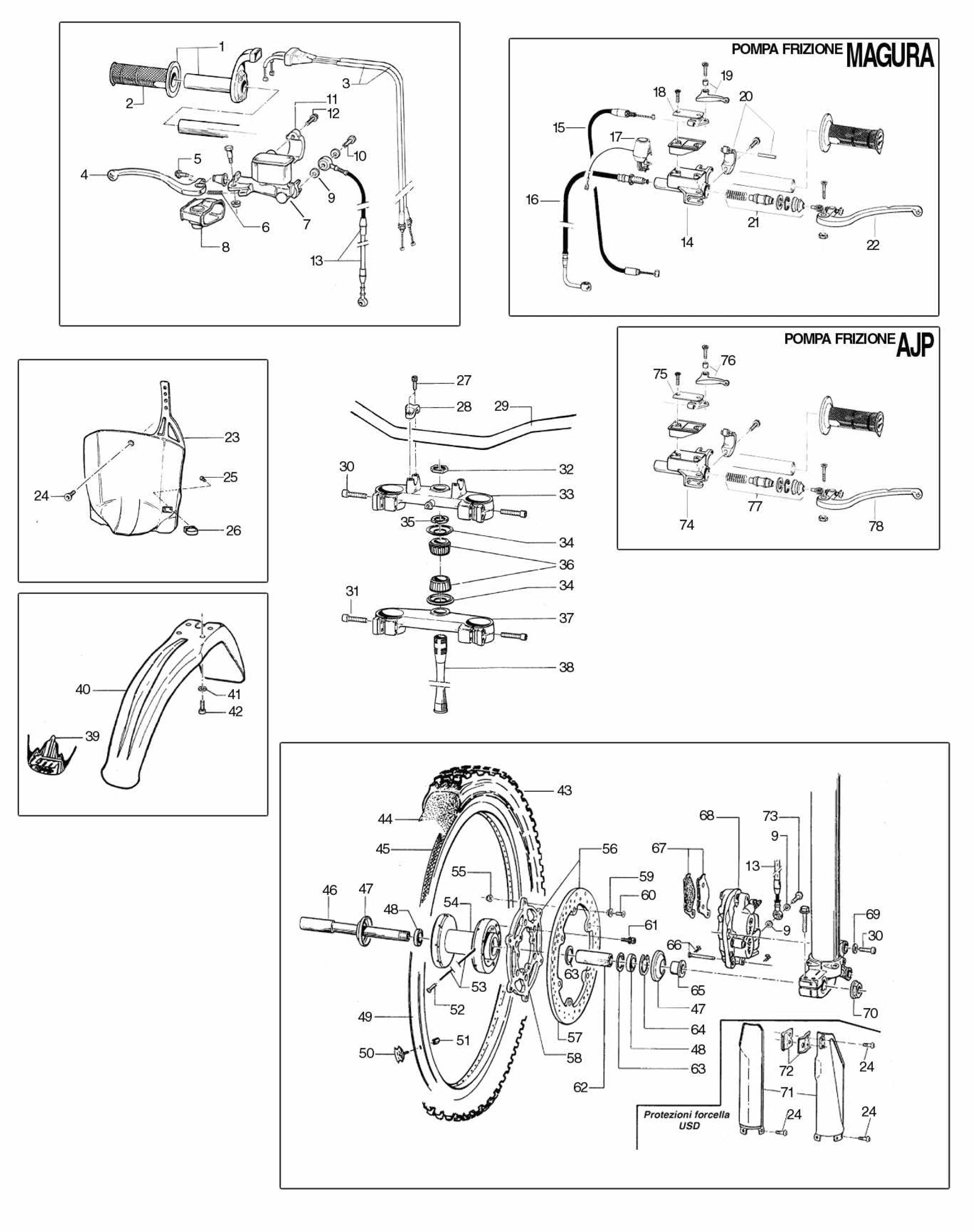 Pièces d'origine pour TM RACING 400 400 400 4 Temps MX/EN 2003 - Roue avant, tés de fourche et plastique avant (embrayage)