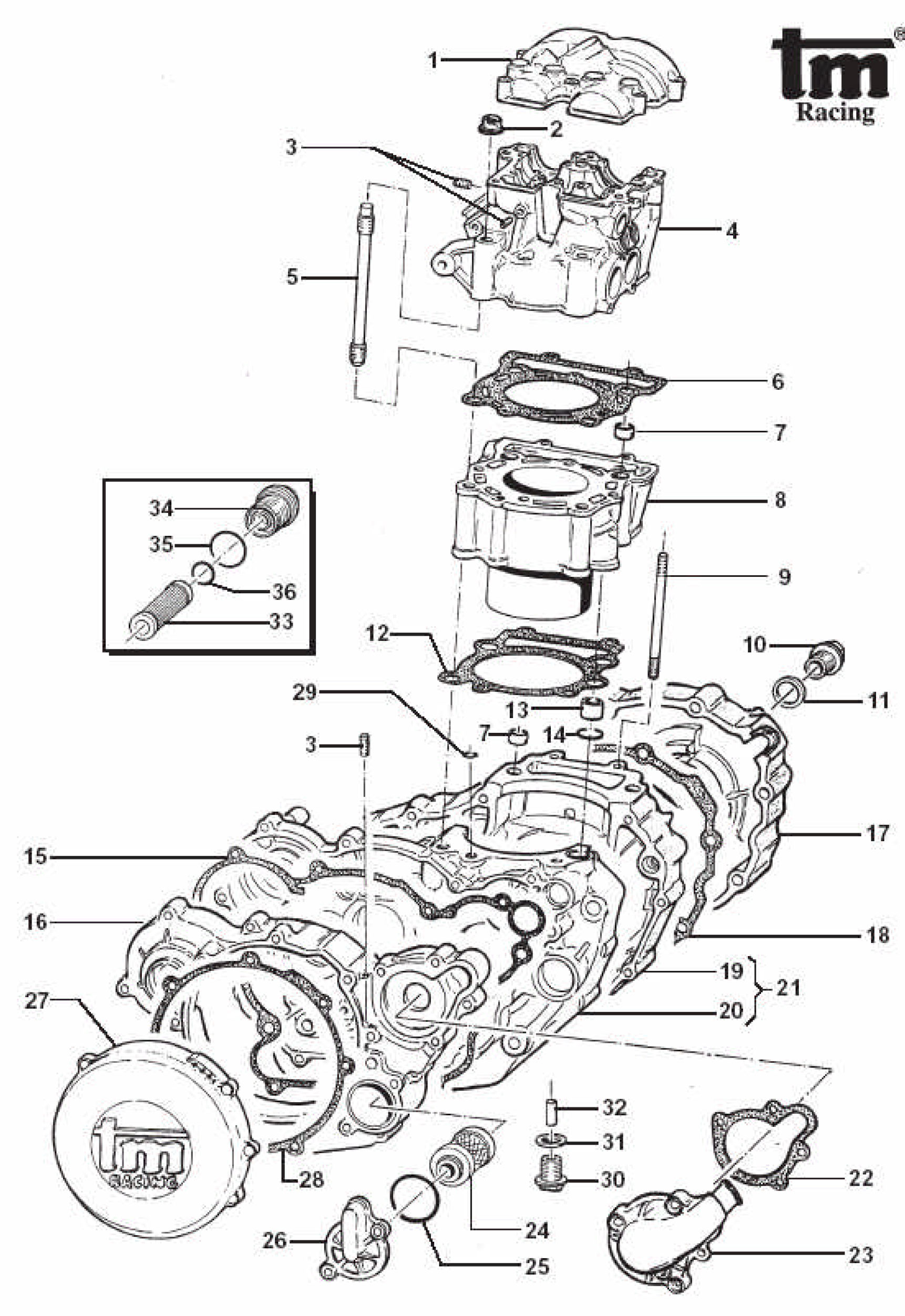 Pièces d'origine pour TM RACING 450 450 450 4 Temps MX/EN 2003 - Moteur - Bas moteur, cylindre et culasse