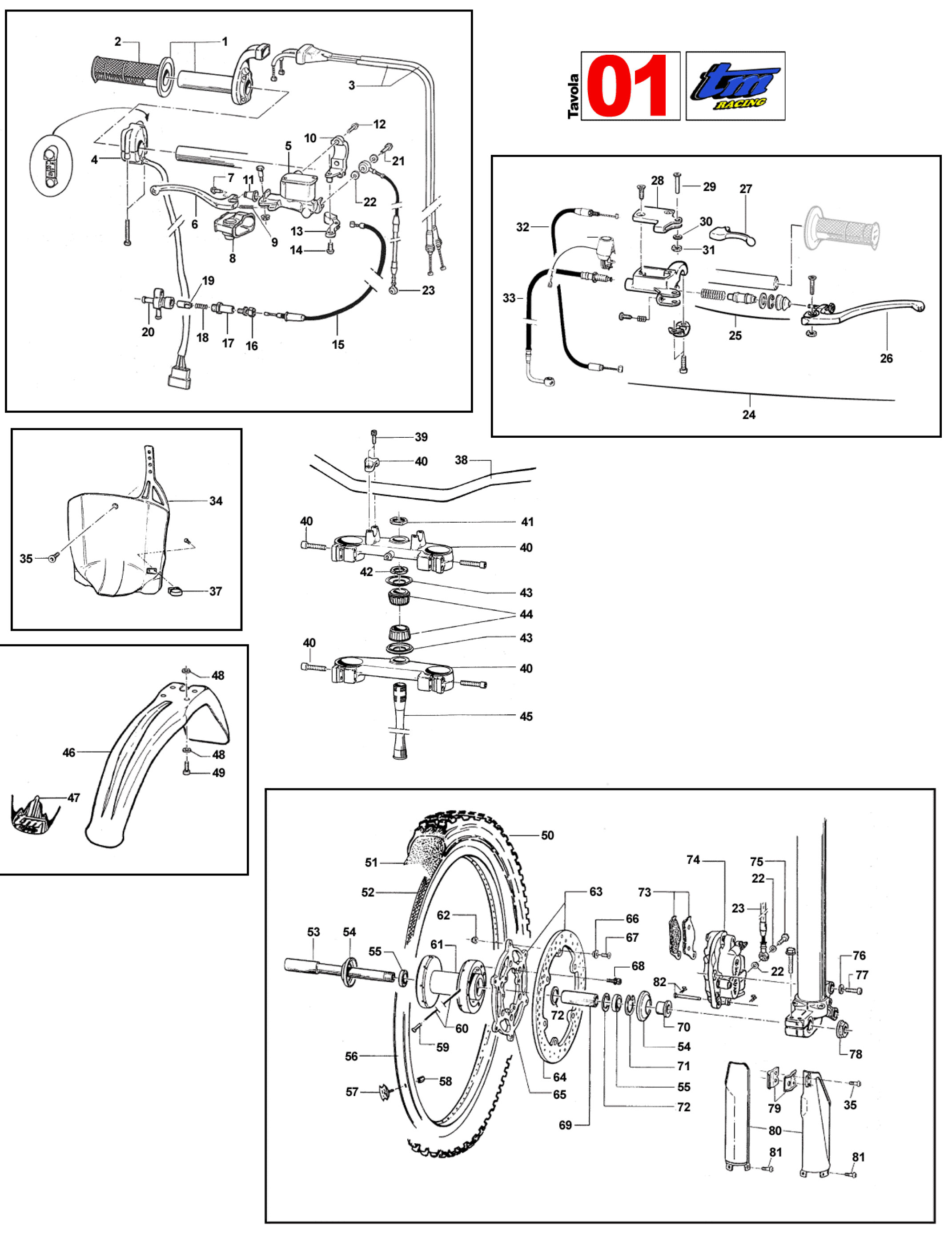 Pièces d'origine pour TM RACING 450 450 450 4 Temps MX/EN 2007 - Roue avant et éléments de la partie-cycle avant