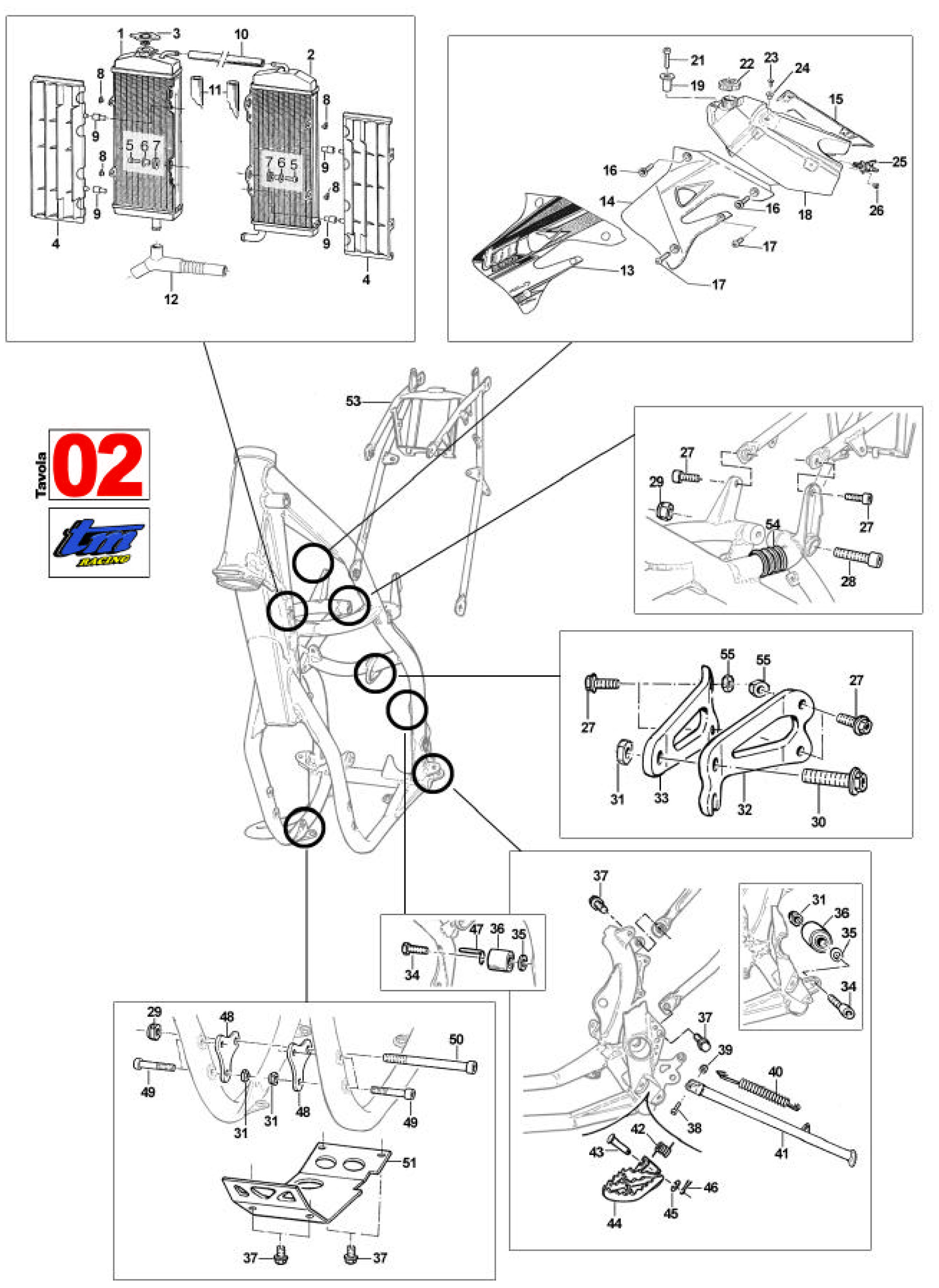 Pièces d'origine pour TM RACING 450 450 450 4 Temps MX/EN 2007 - Cadre et partie-cycle – radiateur et réservoir