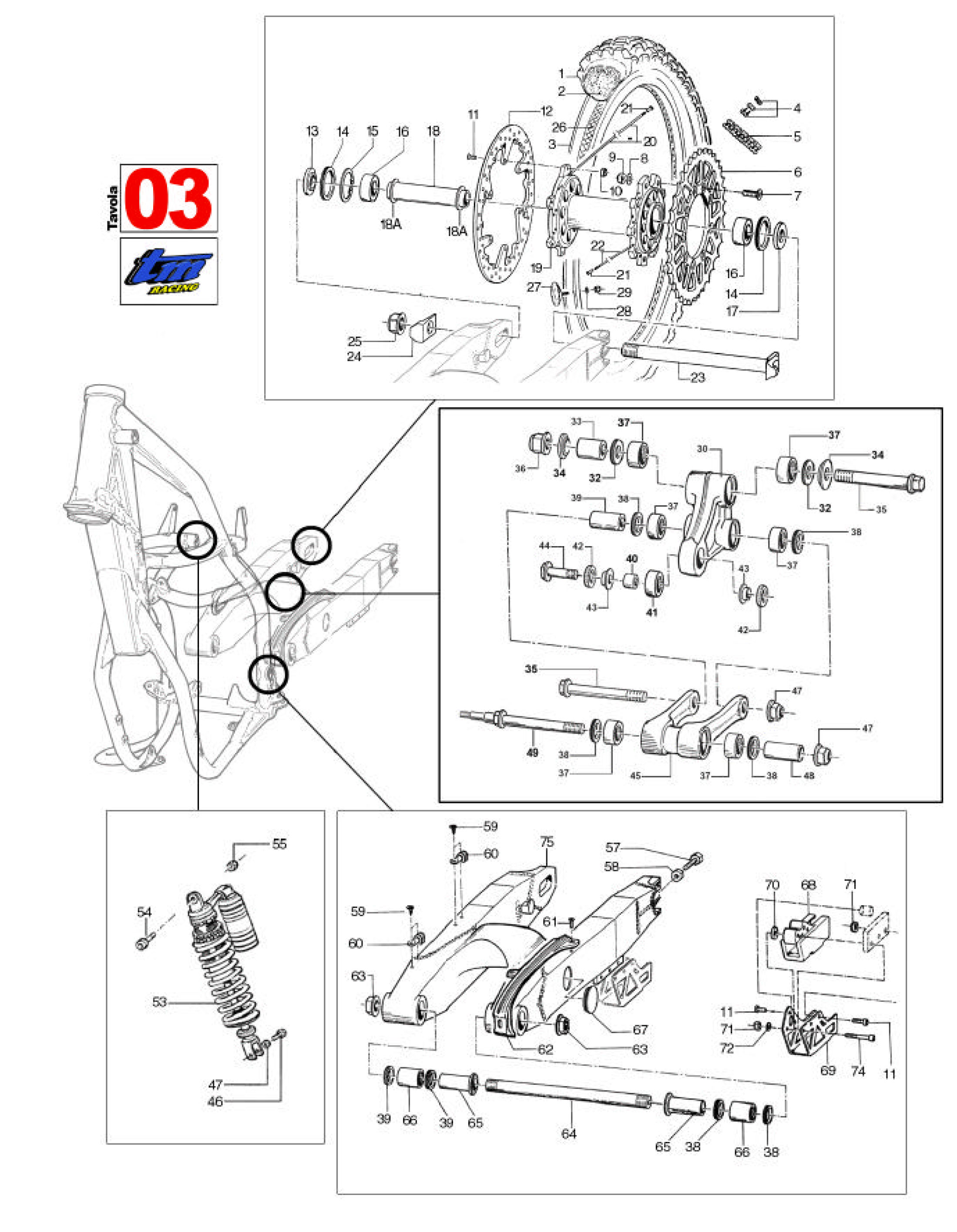 Pièces d'origine pour TM RACING 450 450 450 4 Temps MX/EN 2007 - Bras oscillant et roue arrière